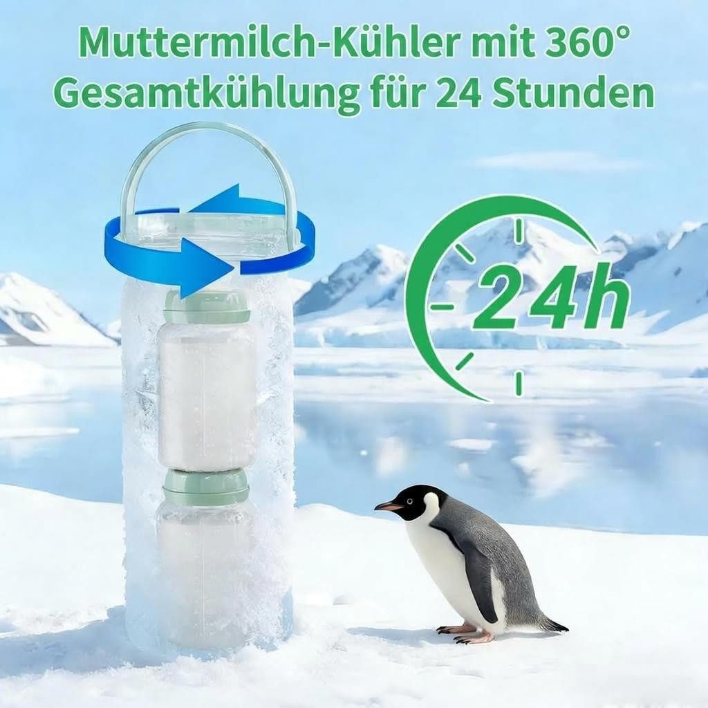 GarveeMore Milchbehälter 650 ml tragbarer Muttermilchkühler mit 24-Stunden-360°-Kühlung, inkl. 2 Flaschen zur Aufbewahrung, Baby-Reisezubehör
