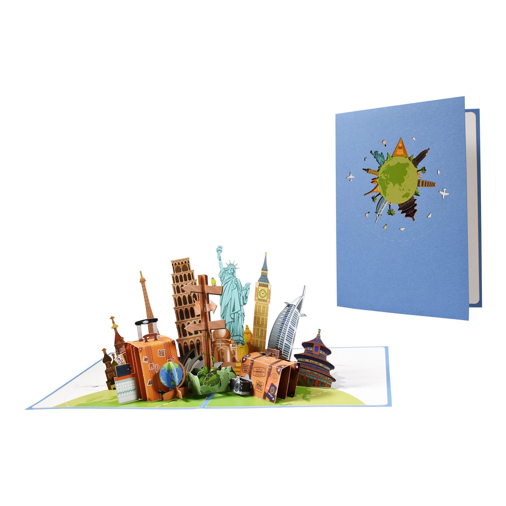 Zaewry Grußkarten 3D Reise Popup Karte, 3D Geburtstags Popup Karte, Für Reisen oder als Geschenk für einen Städtetrip