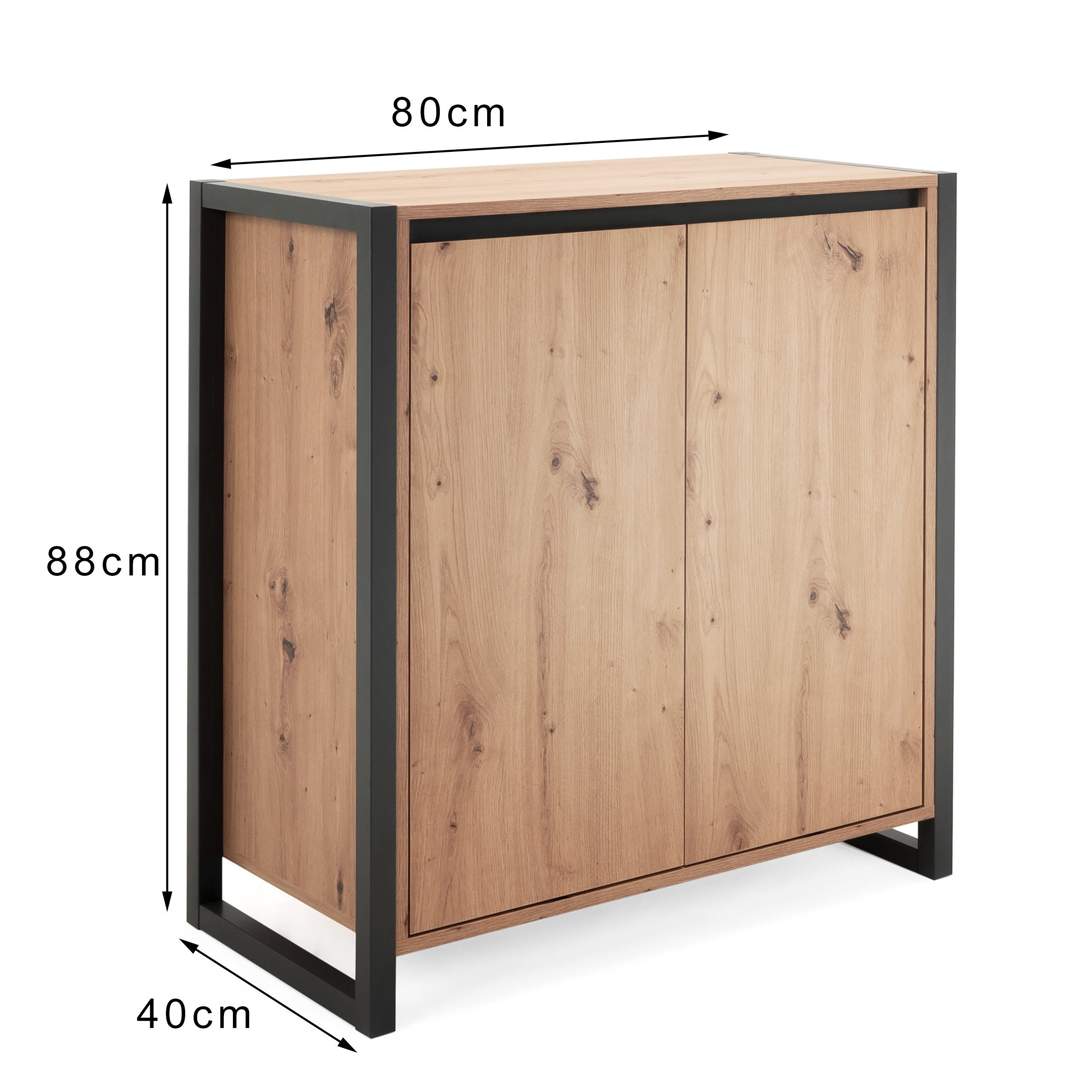 Newroom Kommode Wildeiche 80 cm, Wildeiche Sideboard Vintage Industrial Highboard Anrichte Wohnzimmer