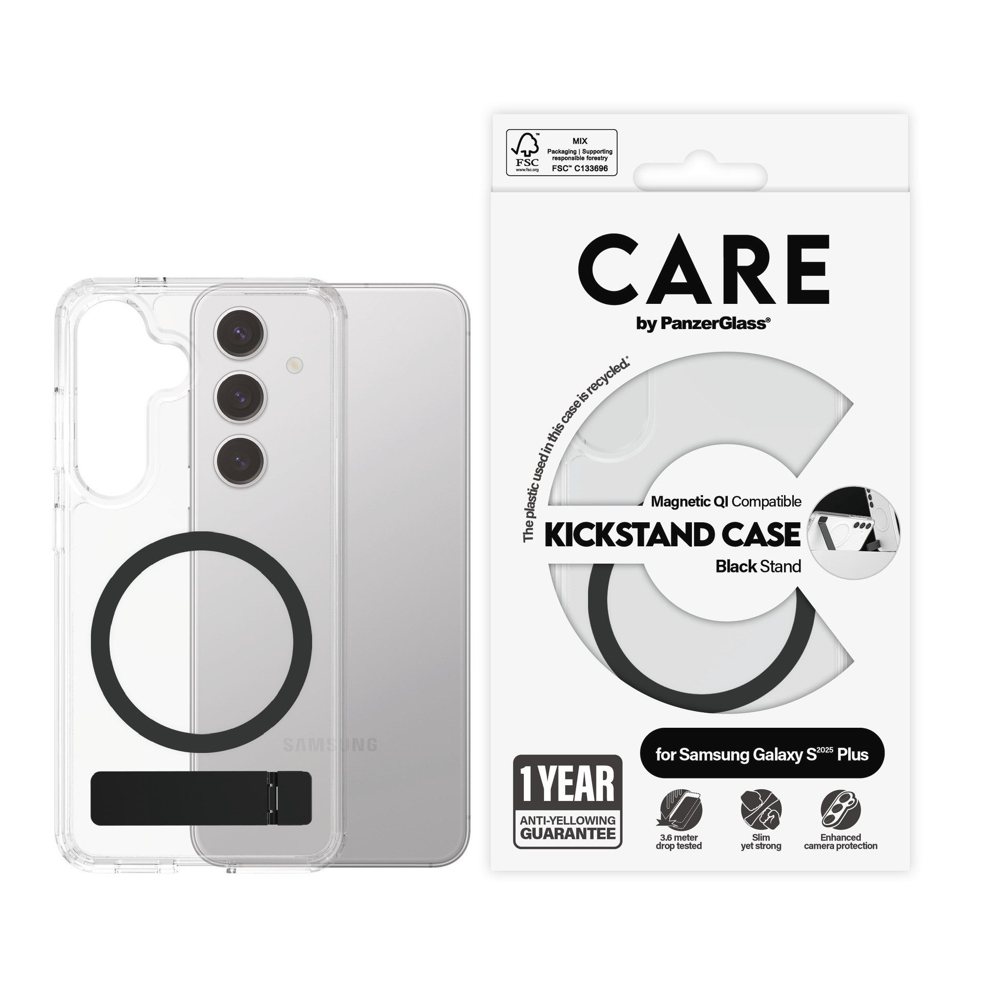 CARE by PanzerGlass Handyhülle Magnetic QI Compatible Kickstand Case für Samsung Galaxy S25 Plus, Backcover, Schutzhülle, Handyschutzhülle, Case, Schutzcase, stoßfest
