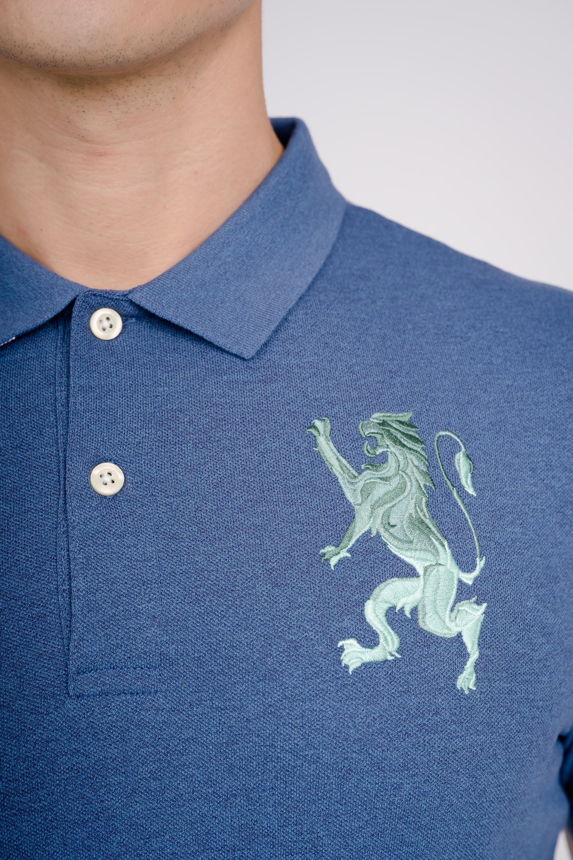 Stickerei GIORDANO toller Lion 3D Poloshirt mit blau