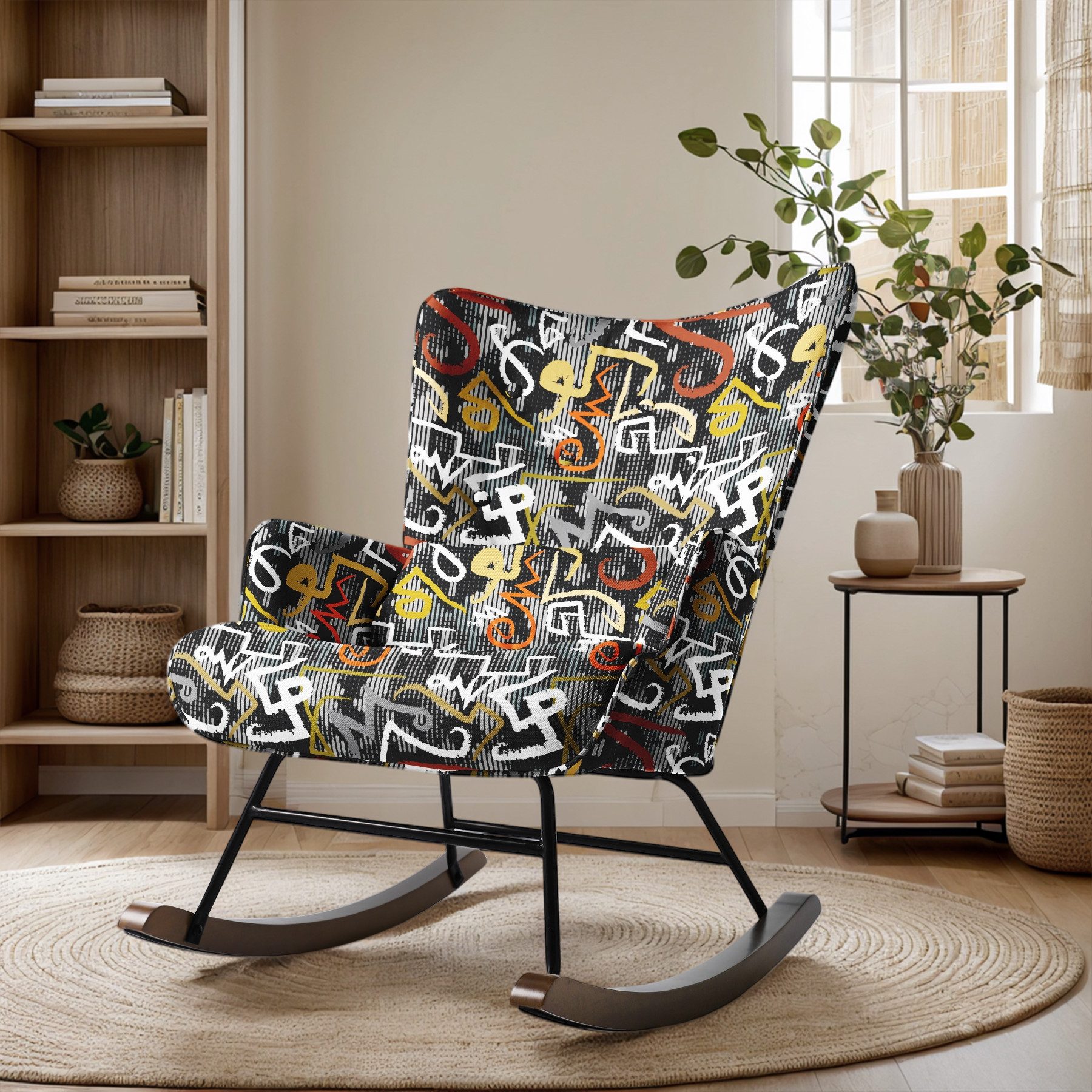 HomeMiYN Schaukelstuhl Schaukelstuhl Wohnzimmer Samt mit Metallgestell Holzsockel stillsessel, Aus holz