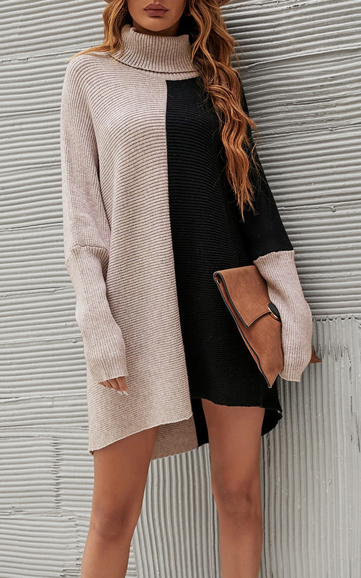 FS Collection Longpullover Damen Pullover-Oberteil Longpullover Blockfarben Rollkragen Halblang (Einheitsgröße: UK 8–16 / EU 36–44, 7 stilvollen Farbvarianten) 100% Acryl