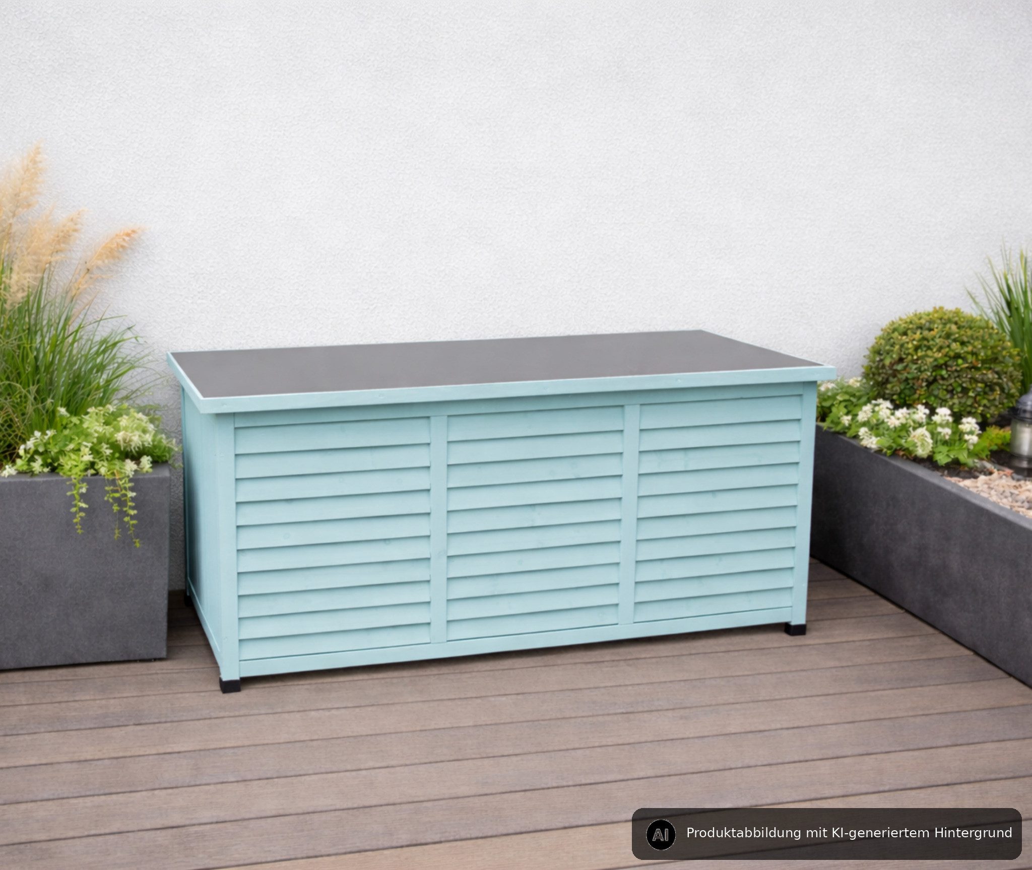 Leco Auflagenbox Kissenbox VINTAGE 132x66x61 cm Holz mit Stahlblechdeckel anthrazit, Kissenbox, Gartenbox, Auflagenbox, Aufbewahrungsbox Garten, Kissenbox