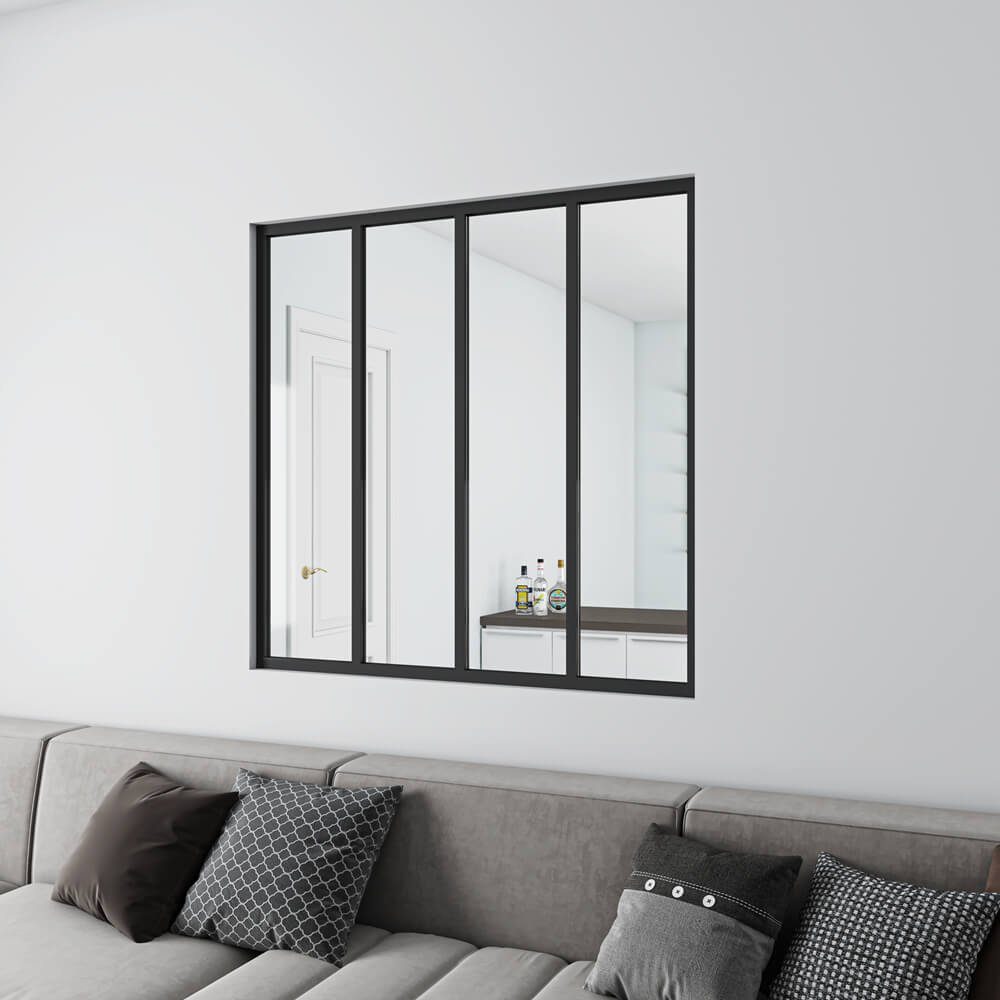 (Set) schwarzes Aluminium, Glaswand ESG Fenster Trennwand Trennwandplatten 1230x1080x4mm duschspa