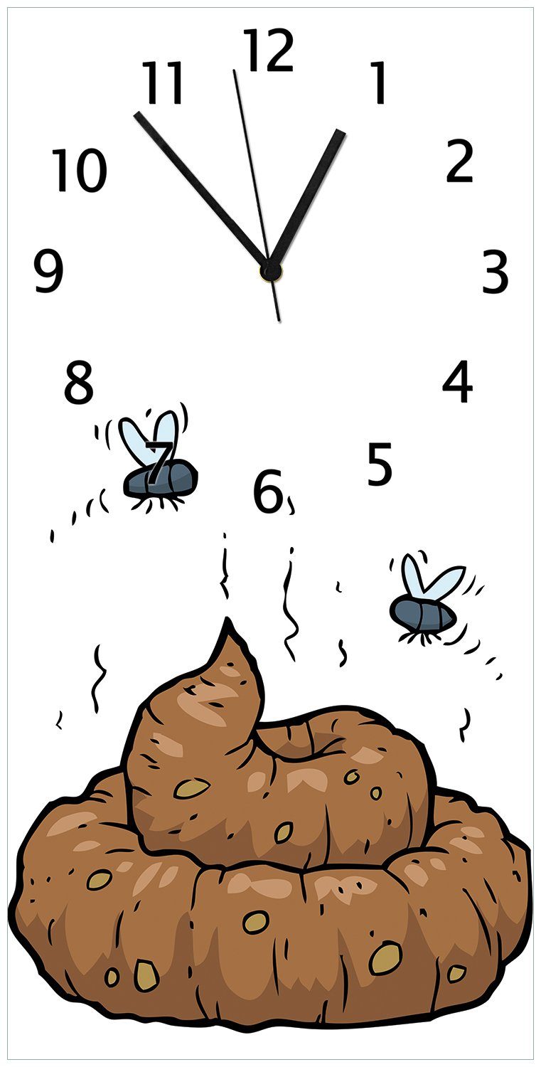 Wallario Wanduhr Comic Scheißhaufen mit Fliegen (Uhr aus Acryl)
