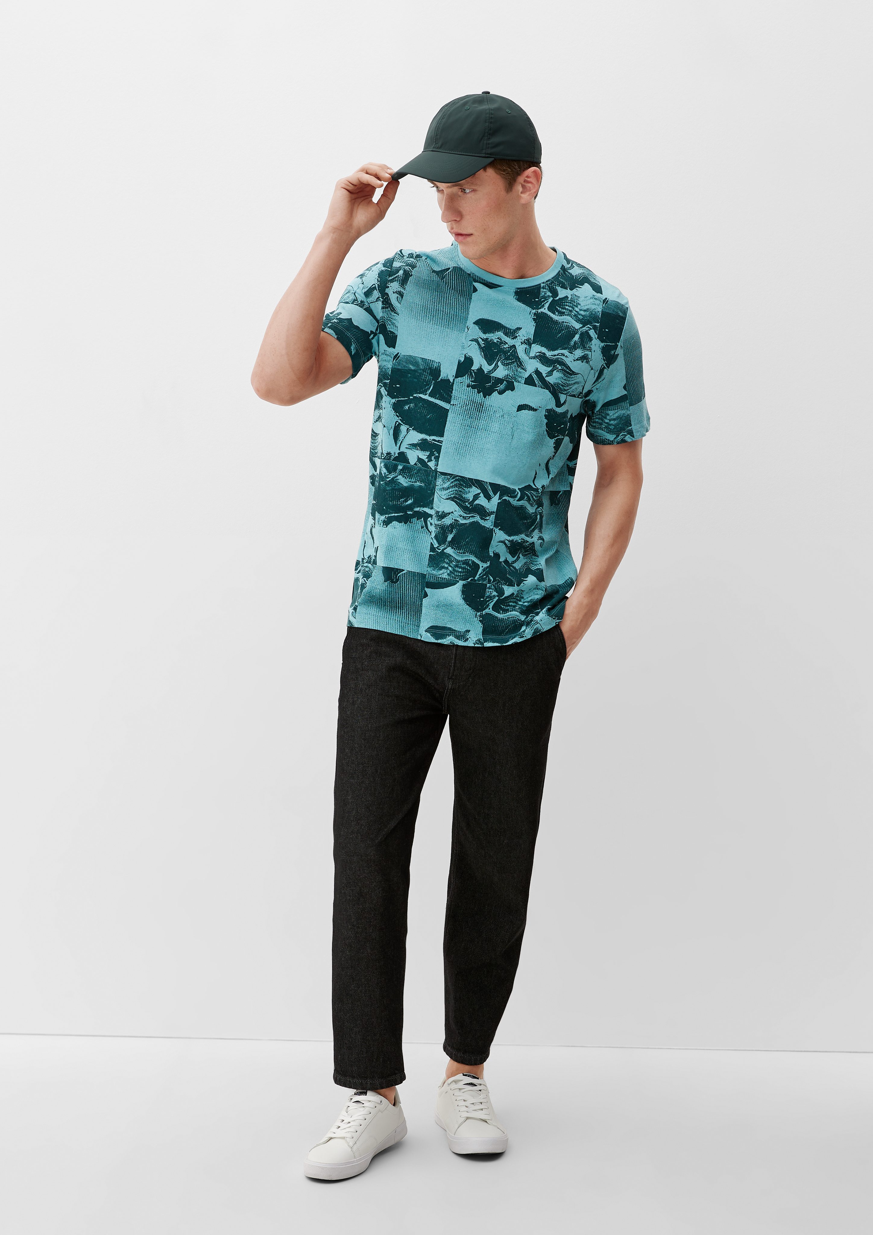 s.Oliver T-Shirt Kurzarmshirt Alloverprint mit Tür