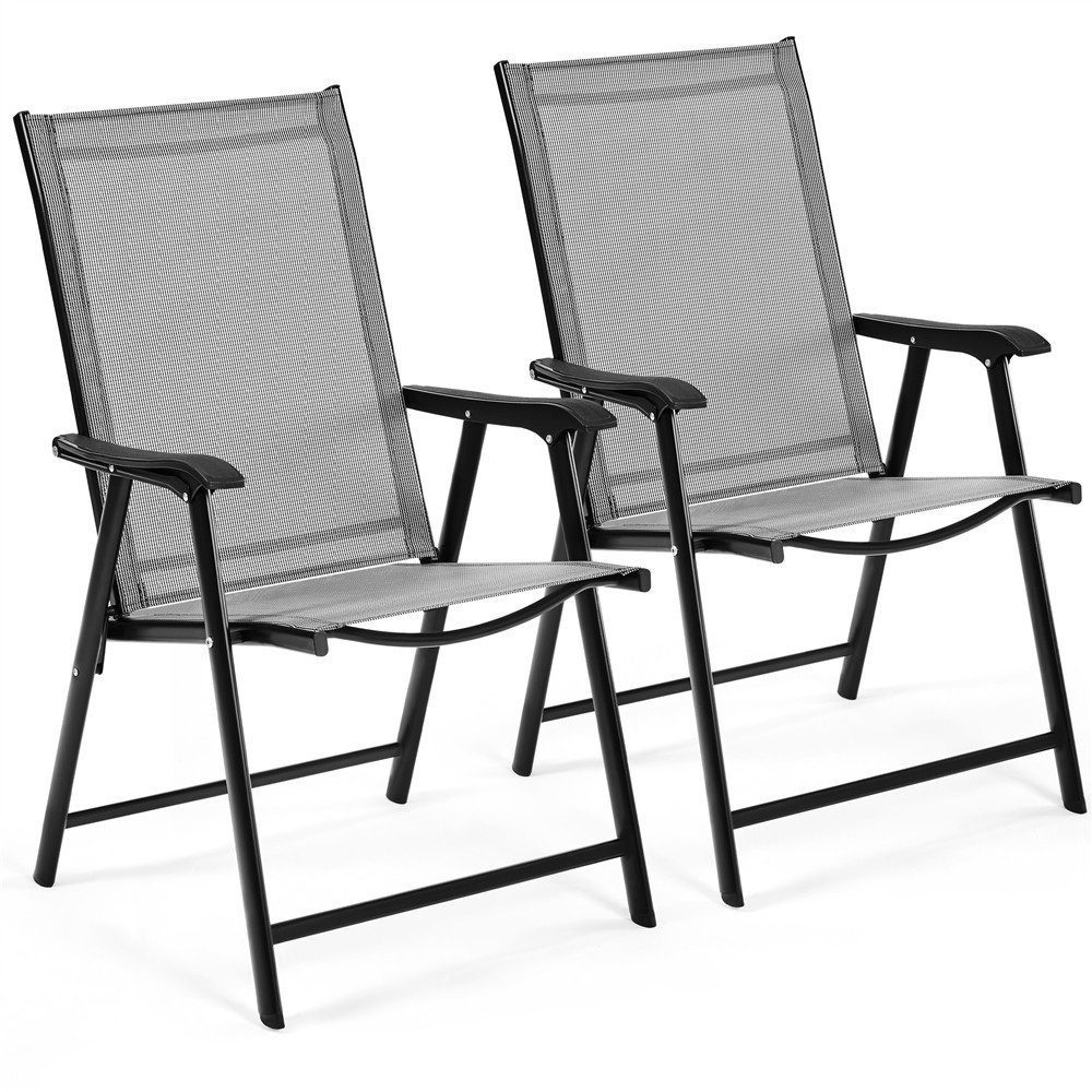 Yaheetech Klappstuhl 2-er Set Klappbarer Gartenstuhl aus Texteline-Gewebe, Stabile Gartenstühle mit Rückenlehne & Armlehnen bis 150 kg Belastbar