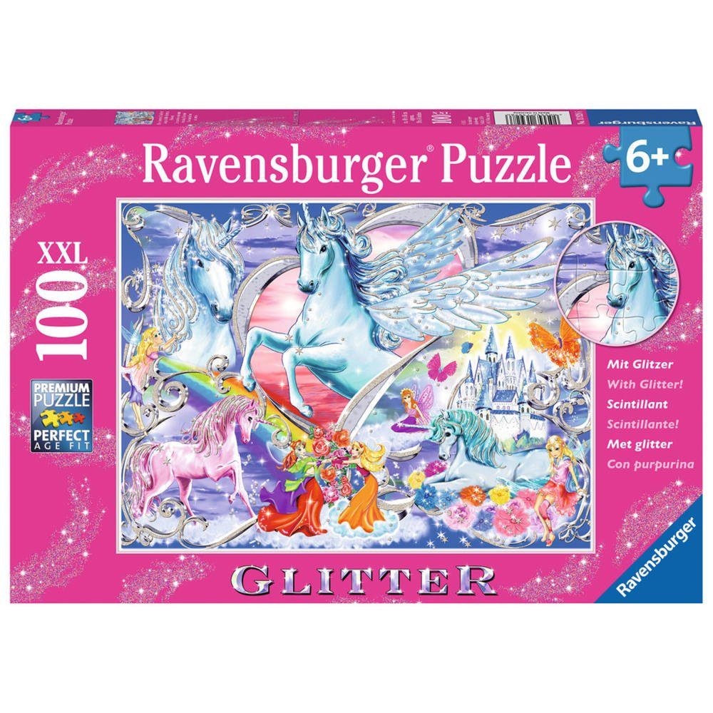 Ravensburger Puzzle Die Schönsten Einhörner, Glitter-Puzzle, 100 Puzzleteile