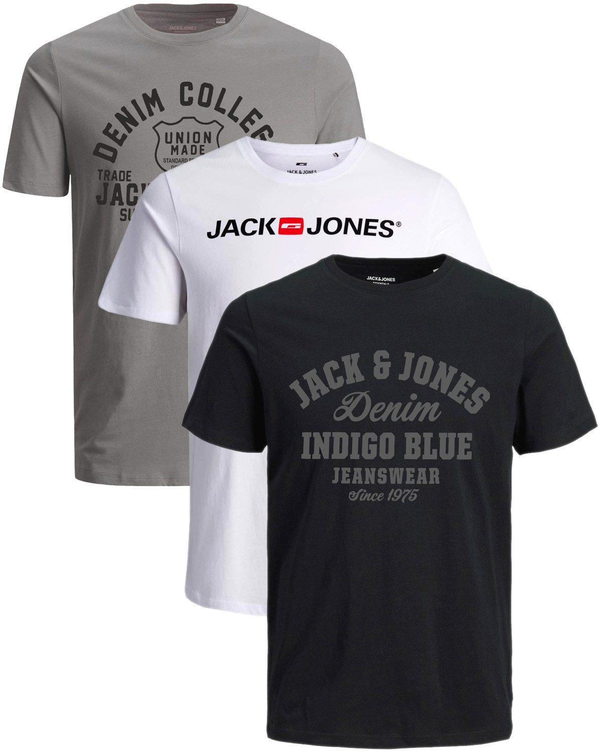 Jack & Jones Print-Shirt Bequemes Slimfit Shirt (Spar-Set, 3er-Pack) in Uni günstig online kaufen