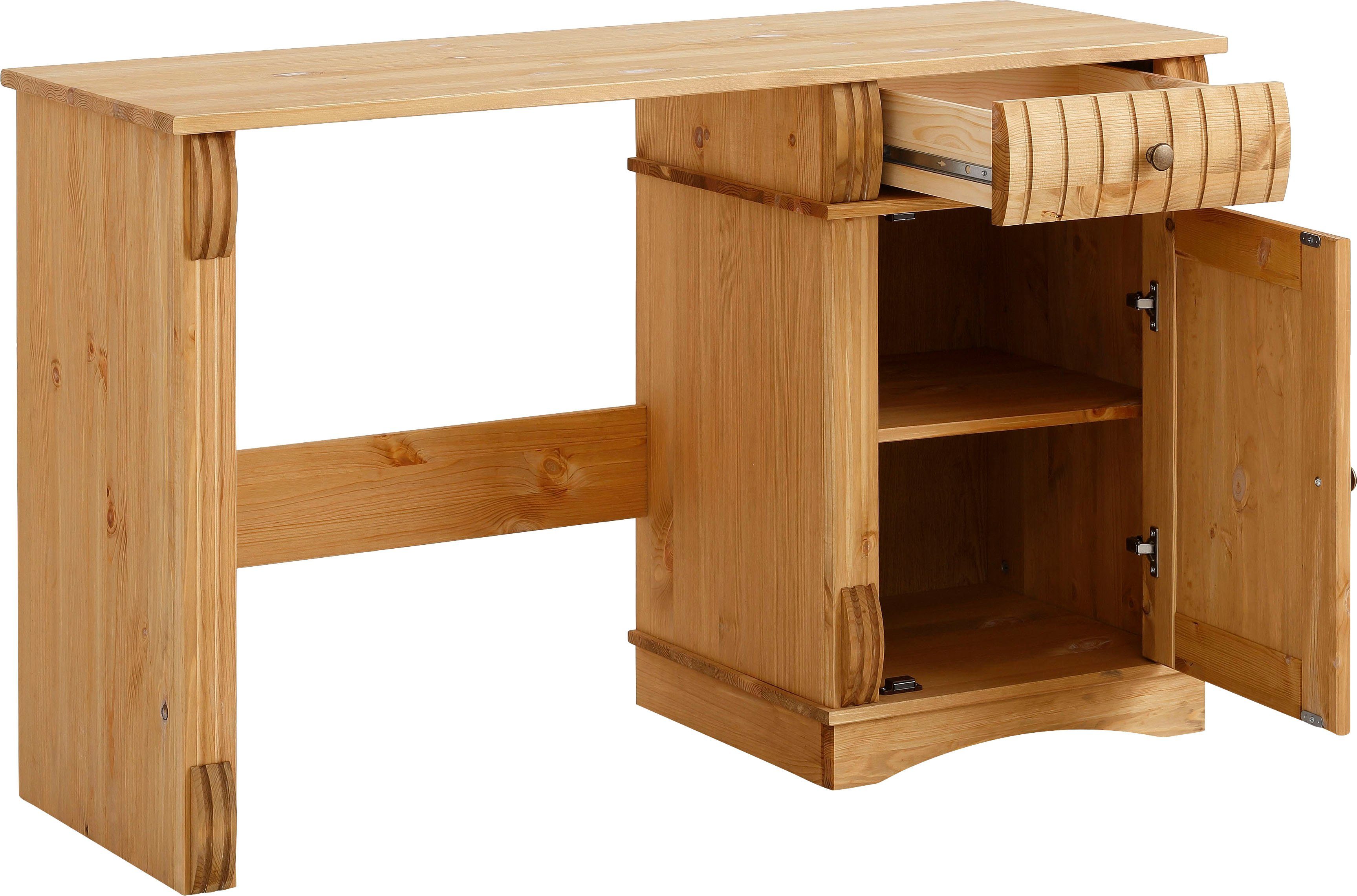 Home affaire Schreibtisch Teresa (Maße (B/T/H): 120/37/73 cm), Computertisch mit Schublade, Massivholz, Breite 120 cm