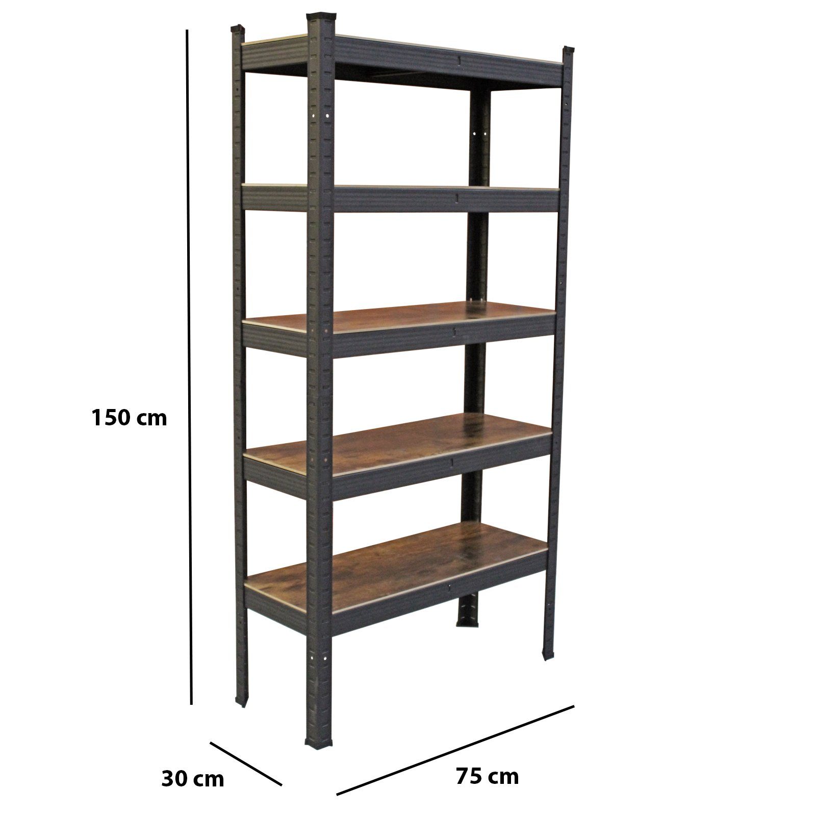 TRUTZHOLM Schwerlastregal Wohnzimmerregal 150x75x30 cm Schwerl kg Traglast dunkel Steckregal 650