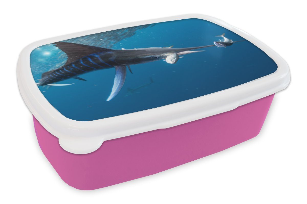 MuchoWow Lunchbox - Erwachsene, Kunststoff, Mädchen, Schwertfisch Blau Brotbox Kunststoff rosa Wasser, Snackbox, (2-tlg), Kinder, Brotdose - für