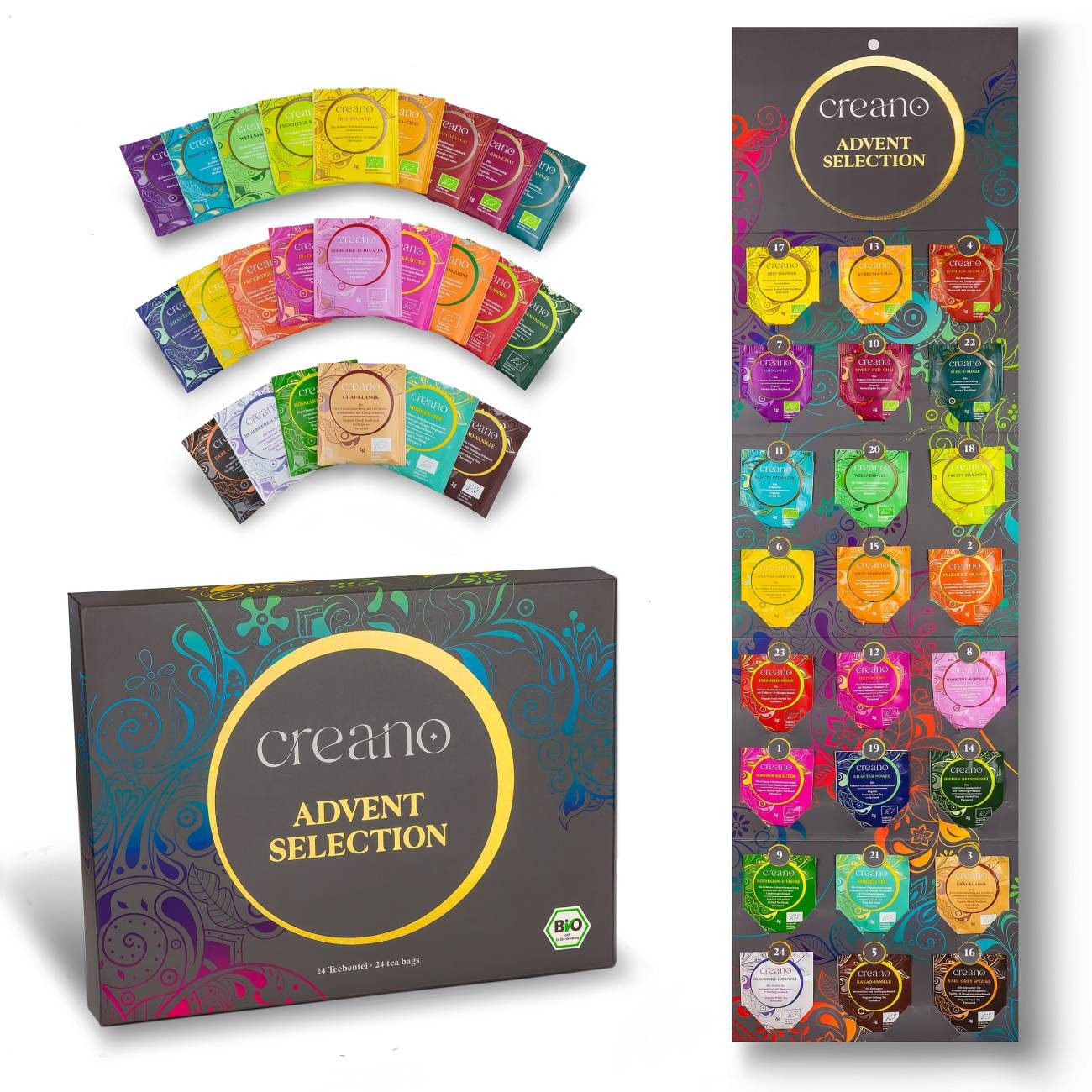 Creano Tee Adventskalender, 24er BIO Teebeutel-Tee *¹, 1 x 24 St. (24 Bio-Teebeutel)