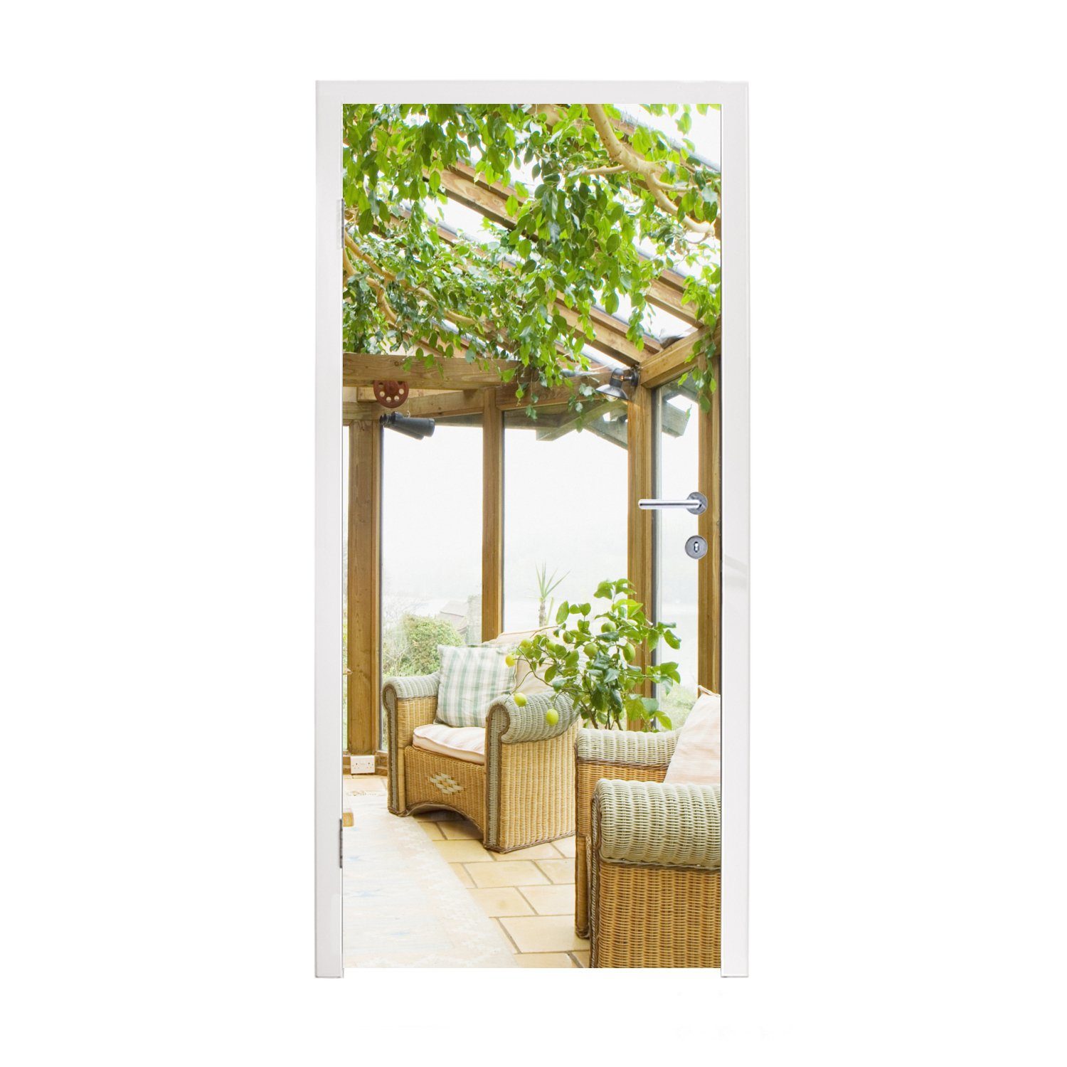 MuchoWow Türtapete Pflanzen im Glasvordach, Matt, bedruckt, (1 St), Fototapete für Tür, Türaufkleber, 75x205 cm