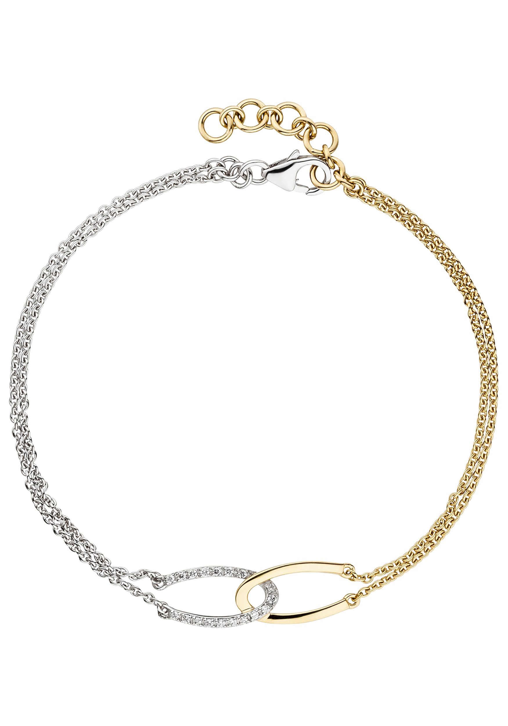 JOBO Armband Goldarmband Bicolor 2-reihig, 585 Gold mit 18 Diamanten 19,5 c günstig online kaufen