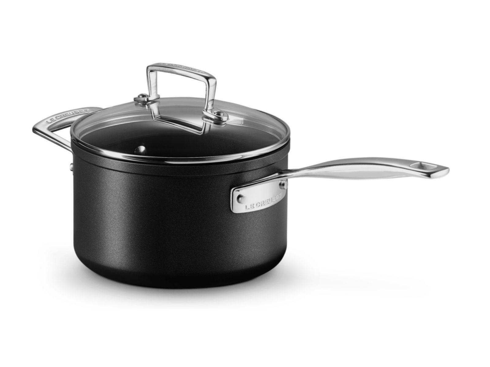 LE CREUSET Kochtopf Aluminium-Antihaft Profitopf mit Glasdeckel rund 18cm, Geschmiedetes Aluminium (harteloxiert)