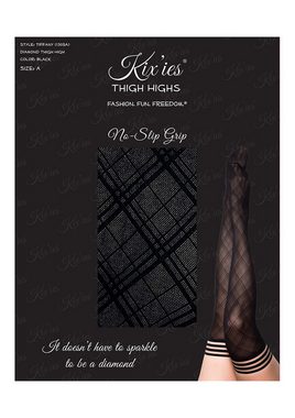 Kix'ies Halterlose Feinstrümpfe Kixies Tiffany halterlose Strümpfe Karomuster transparent schwarz XL (1-Paar) passende Größen für alle Körpertypen