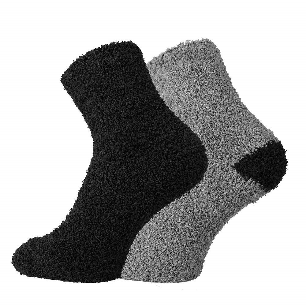TippTexx 24 Kuschelsocken 2 Paar Kuschel Socken für die ganze Familie mit Anti-Loch-Garantie Schwarz-Grau