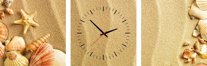 Conni Oberkircher´s Bild mit Uhr »Secrets of the Sea - Muscheln im Sand«, Strand (Set), mit dekorativer Uhr, Entspannung, Wellness, Urlaub