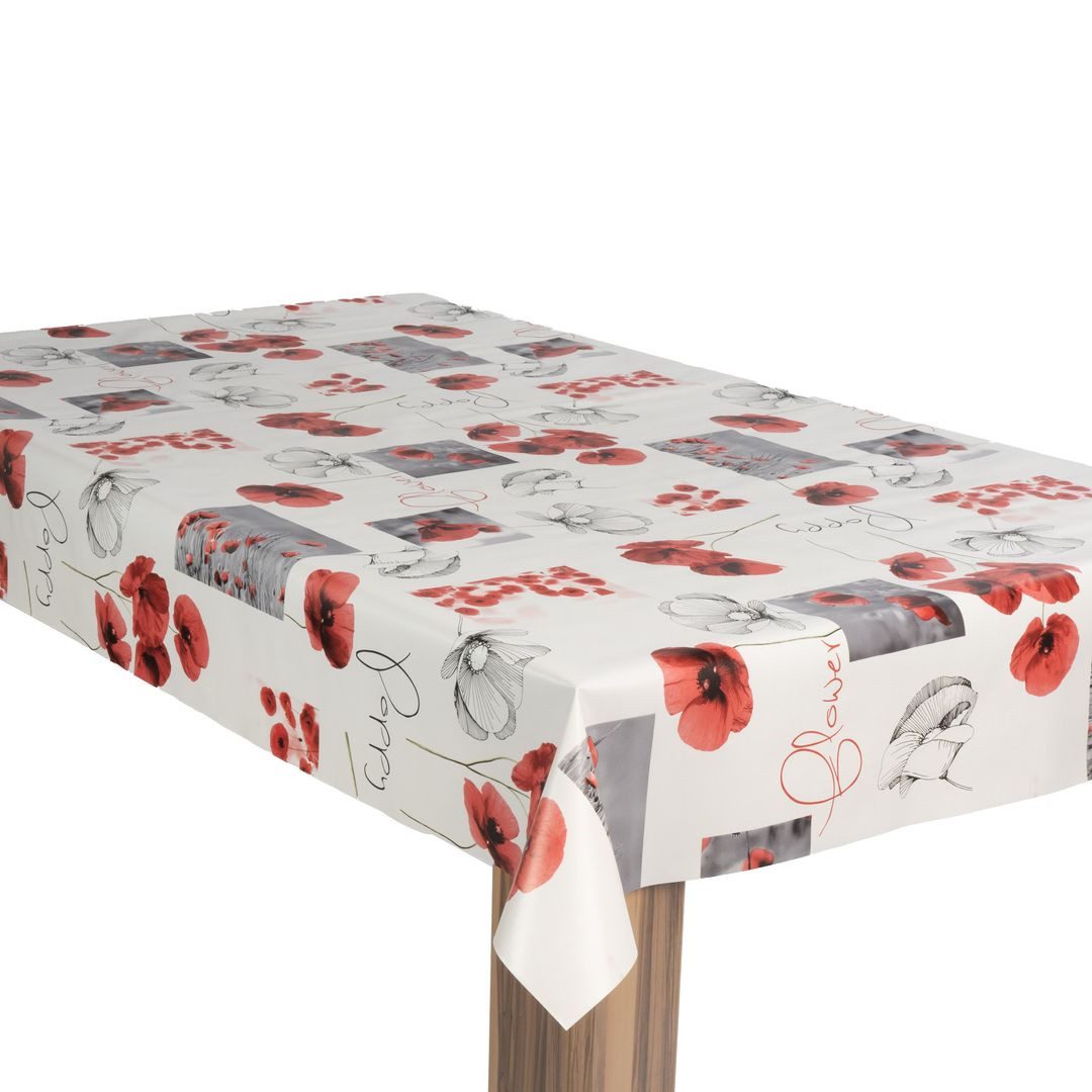 laro Tischdecke Wachstuch-Tischdecke Gartentischdecke Mohnblumen WeißModern günstig online kaufen