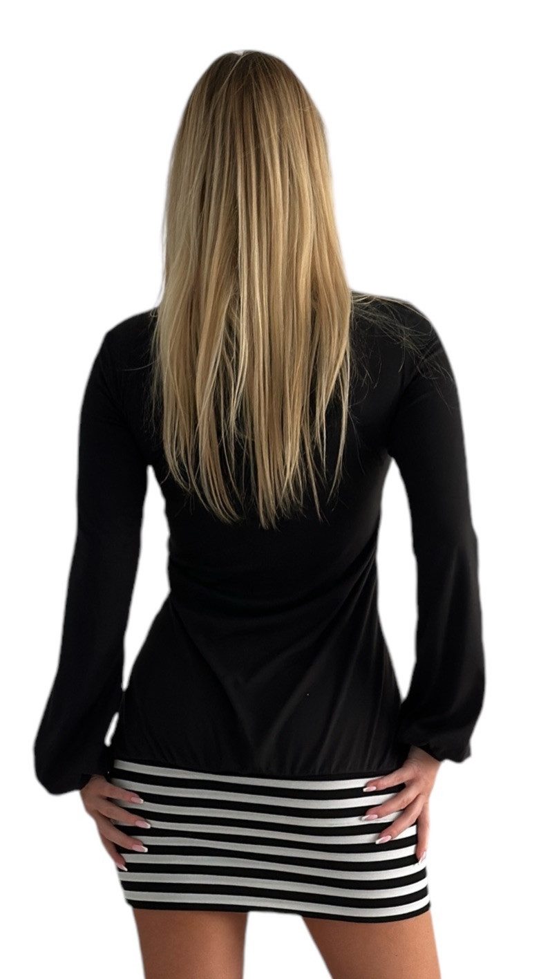 Mississhop Shirtkleid Damen Minikleid Kleid Tunika Rock weiß schwarze Streifen 578