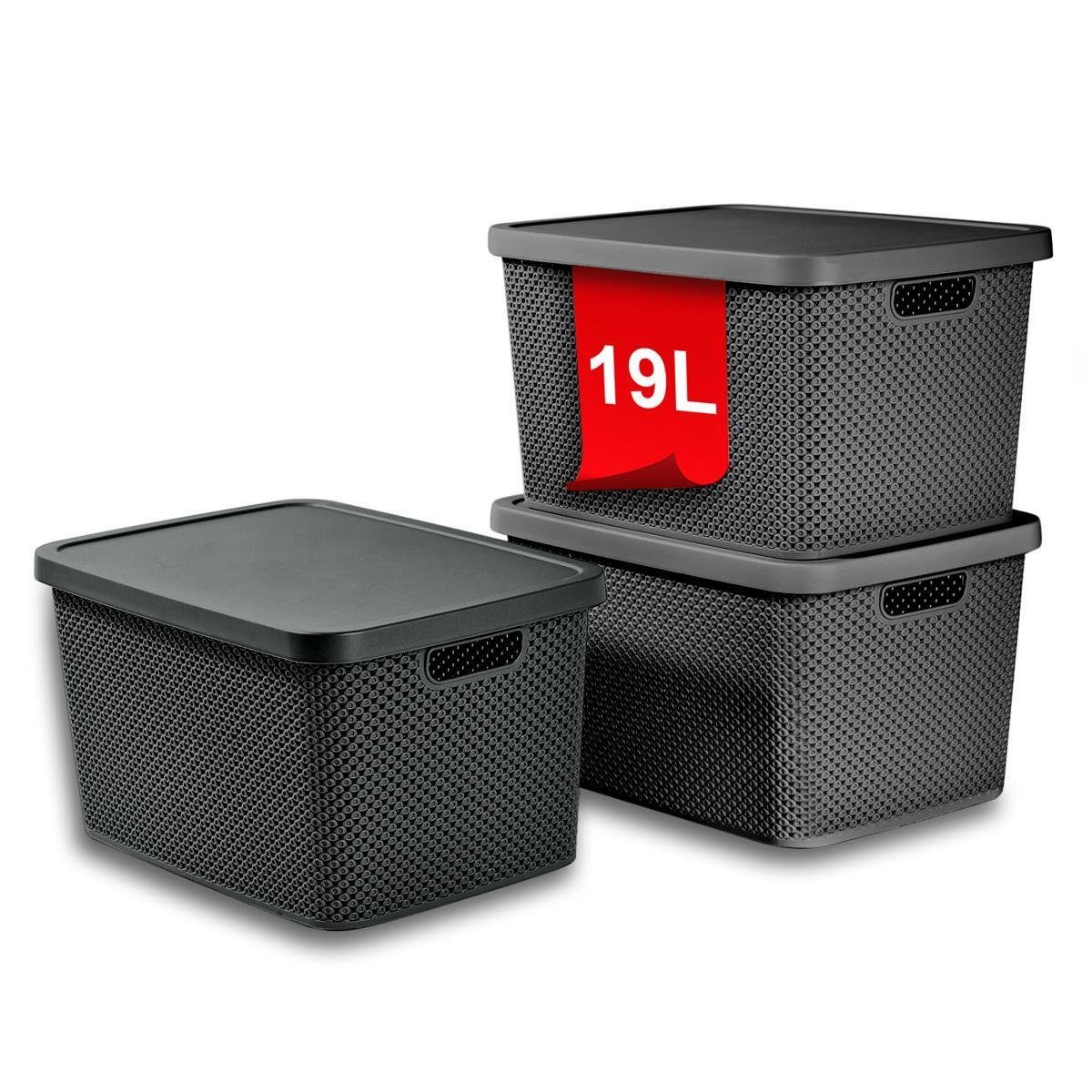 astor24 Aufbewahrungsbox 3er Set Aufbewahrungskorb mit Deckel Box Kiste Regalkorb Organizer (3er Set), erhältlich in 4 Größen und verschiedenen Farben