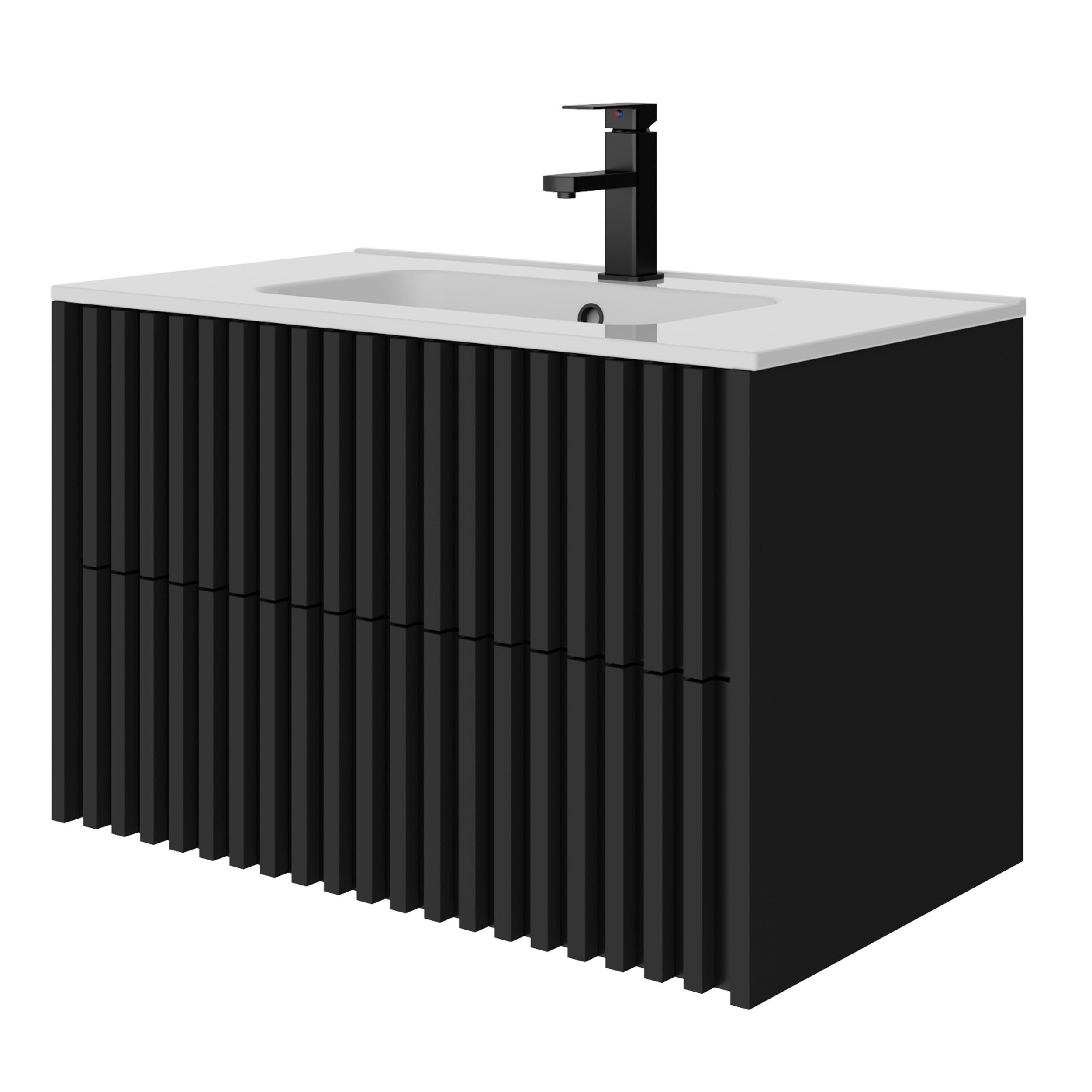 UEV Waschtisch Раковини mit Unterschrank set Меблі для ванної кімнати Gäste-WC (mit Wasserhahn und Pop-up-Ablassventil, Soft-close Schubladen,Waschbeckenunterschrank mit 2 Schubladen), Badezimmmer Schrank für Gäste Туалет, Komplett-Set Меблі для ванної кімнати