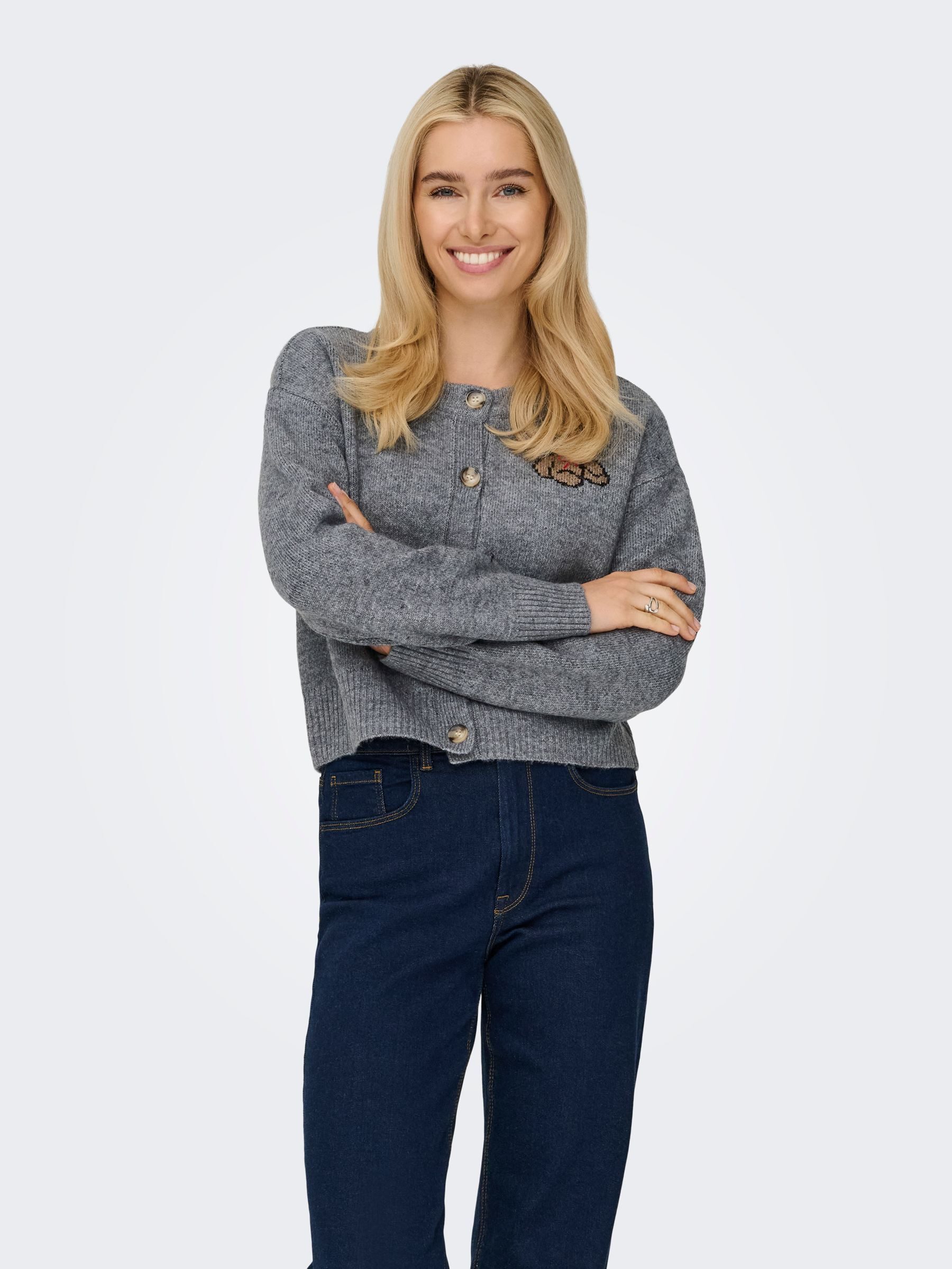 ONLY Strickjacke ONLTEDDY LS CARDIGAN EX KNT mit Teddy Motiv günstig online kaufen
