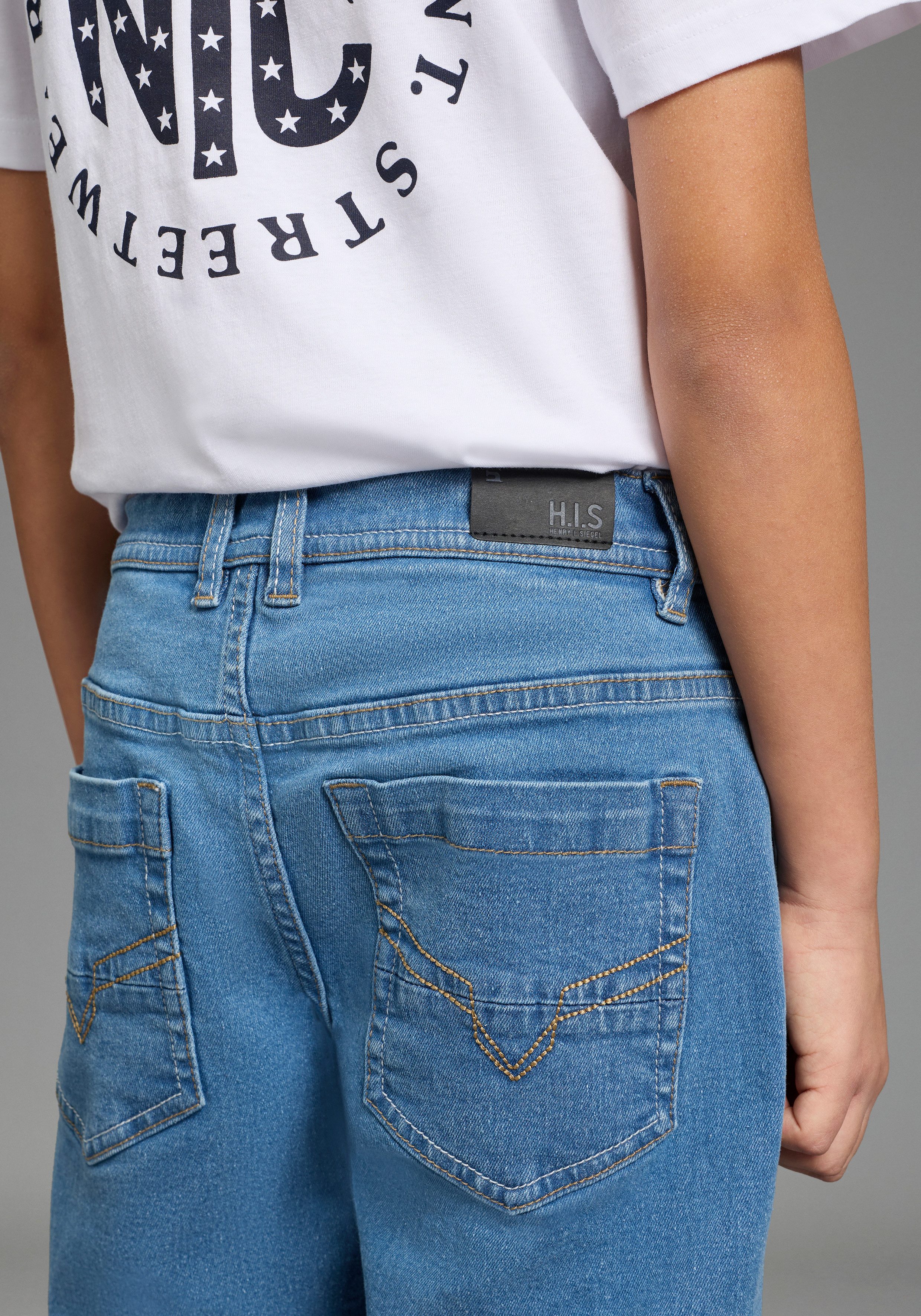 H.I.S Jeansbermudas Regular fit Jeansbermudas für Jungen gerader Beinverlauf, mit verstellbarem Gummizug im Bund