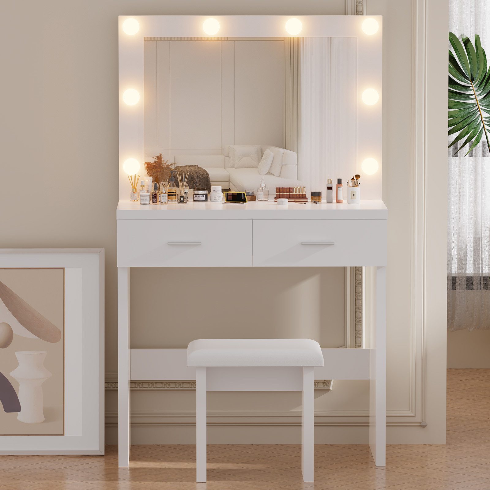 oyajia Schminktisch Kosmetiktisch mit LED Spiegel und Hocker, Einstellbare günstig online kaufen