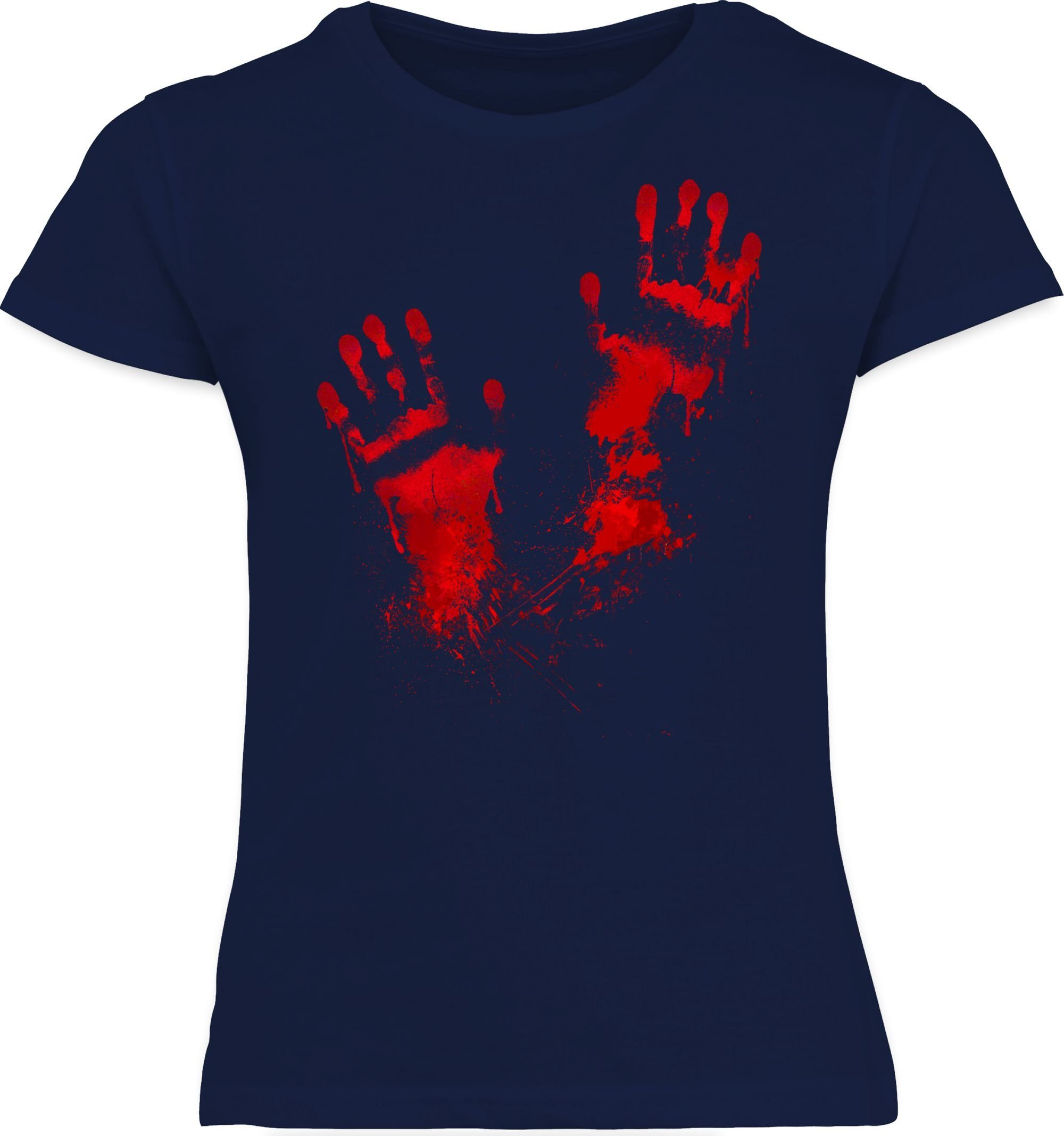Blut Dunkelblau Shirtracer für 3 Handabdruck T-Shirt Blutige Halloween Kostüme Kinder Gruselig Handabdrücke