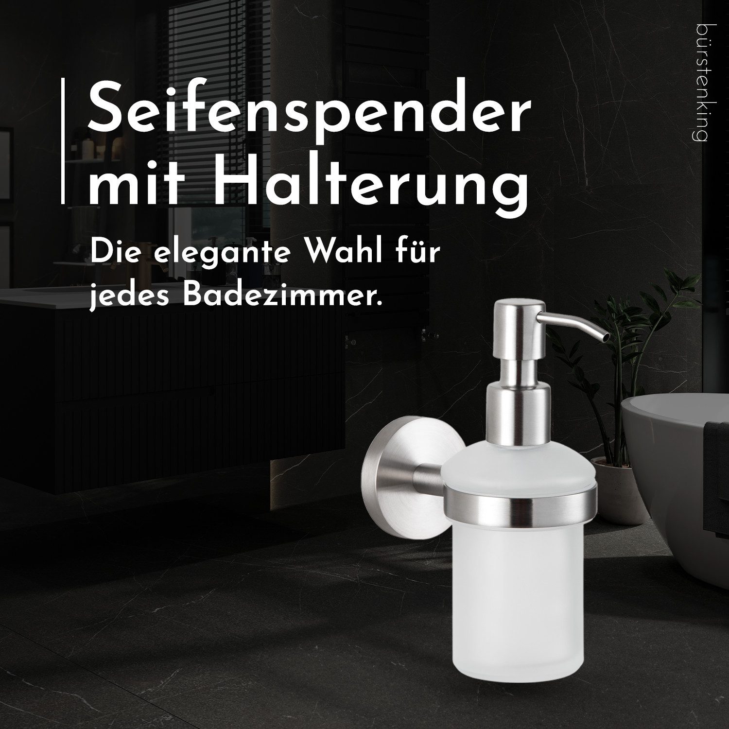 Bürstenking Seifenspender Bürstenking Seifenspender 200 ml Edelstahl matt, Wandmontage Serie 190, Rostfrei, PVC-frei, nickelfrei, quecksilberfrei – Bild 2 von 5