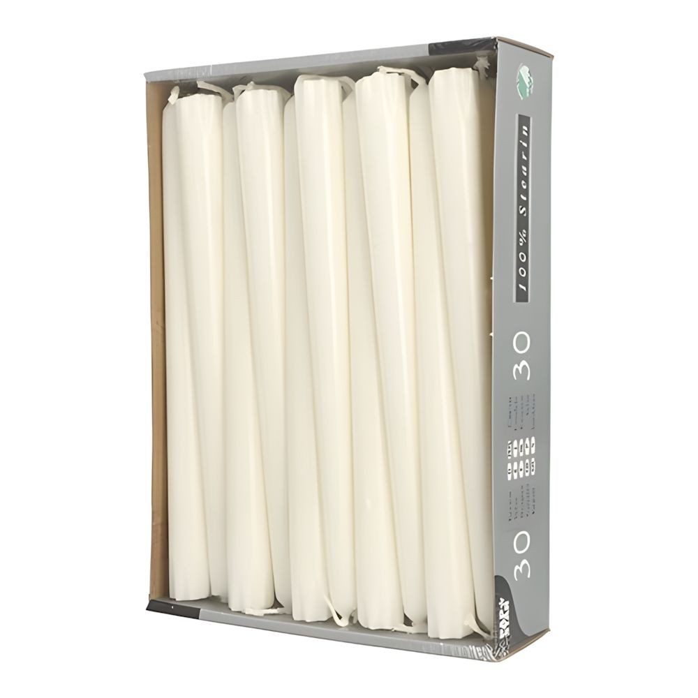 PAPSTAR Spitzkerze Leuchterkerzen Ø 2,2 cm, 24 cm weiss aus 100 % Stearin 30 Stk