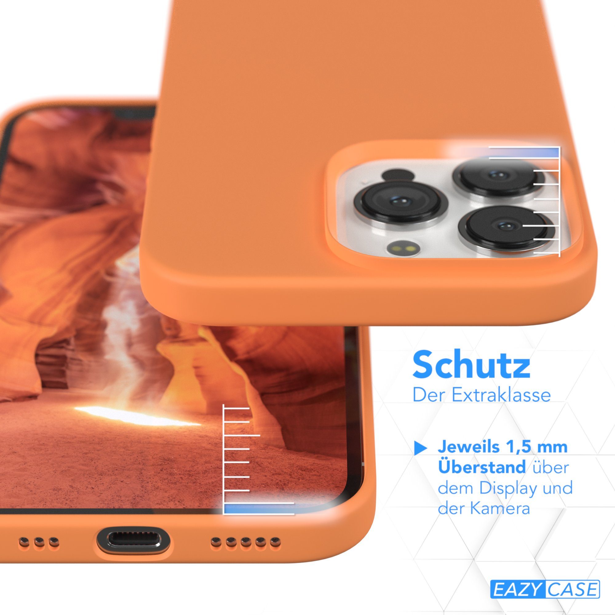EAZY CASE Handyhülle Premium Silikon Case für Apple iPhone 13 Pro 6,1 Zoll, Case stoßfest Smart Slimcover mit Displayschutz Back Cover Etui Orange