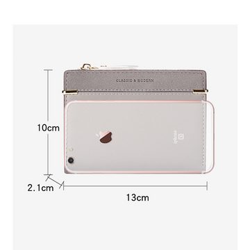 Mrichbez Brieftasche Kompaktes Portemonnaie für Frauen, Glattem und Weichem (1-tlg), Bi-Fold Buckle Zip Geldklammer