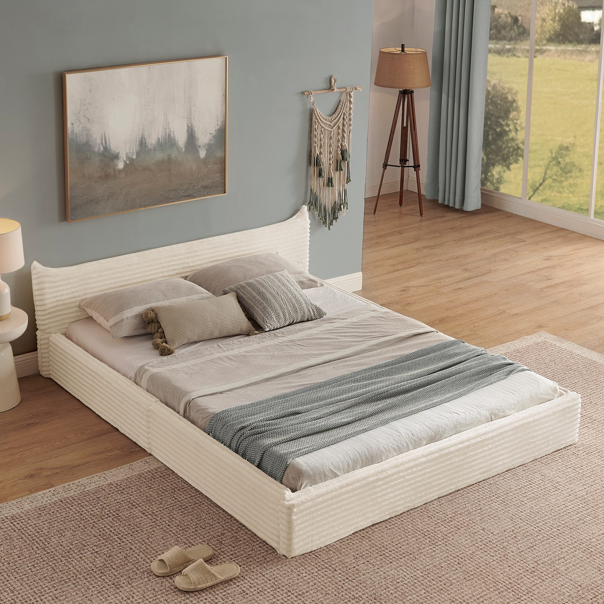 MODFU Polsterbett Bettgestell mit Chenille-Polsterung (Kinderbett mit Latte günstig online kaufen