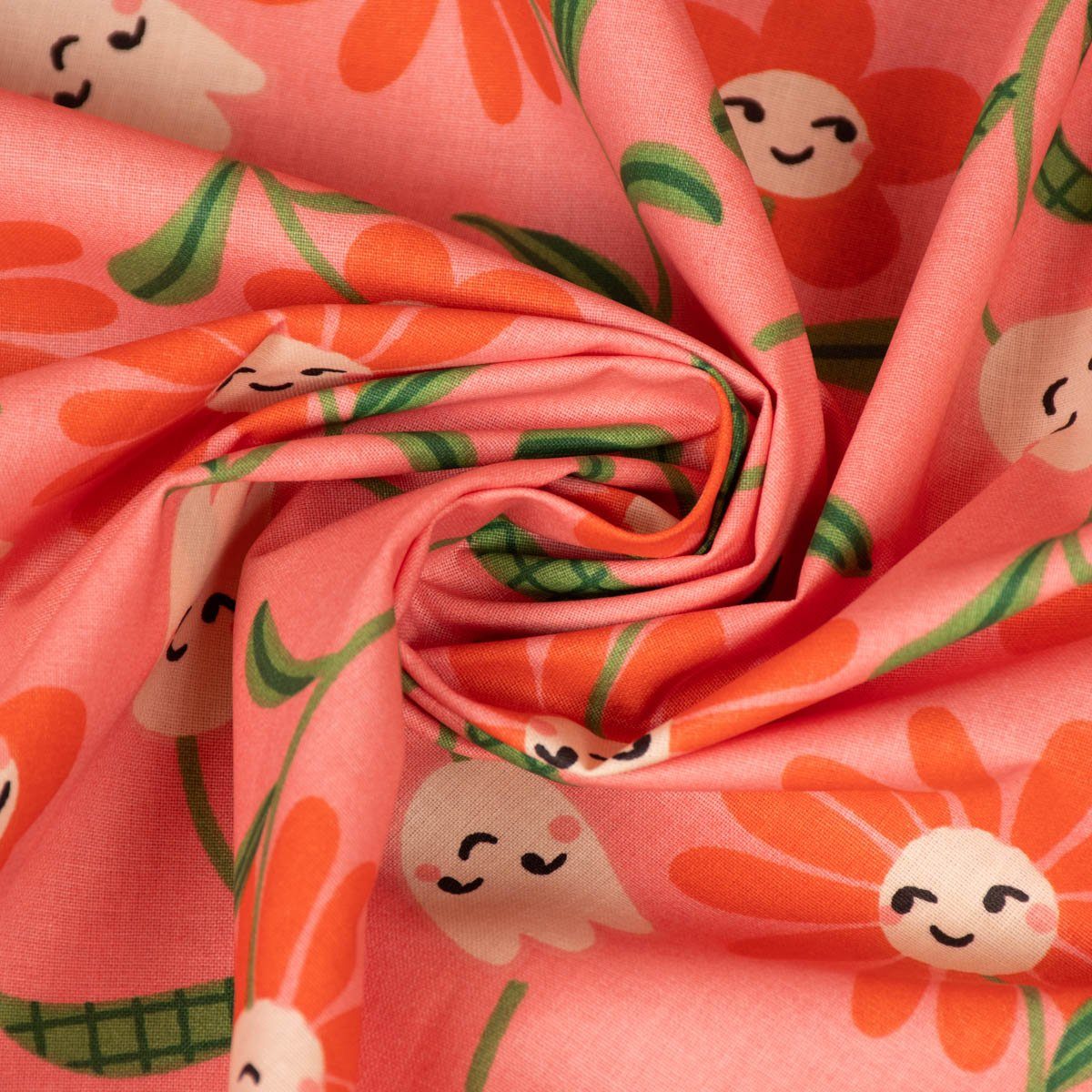 SCHÖNER LEBEN. Stoff Tischdeckenstoff besch. Baumwolle Enduit fröhliche Gesichter rosa 1,45, abwaschbar