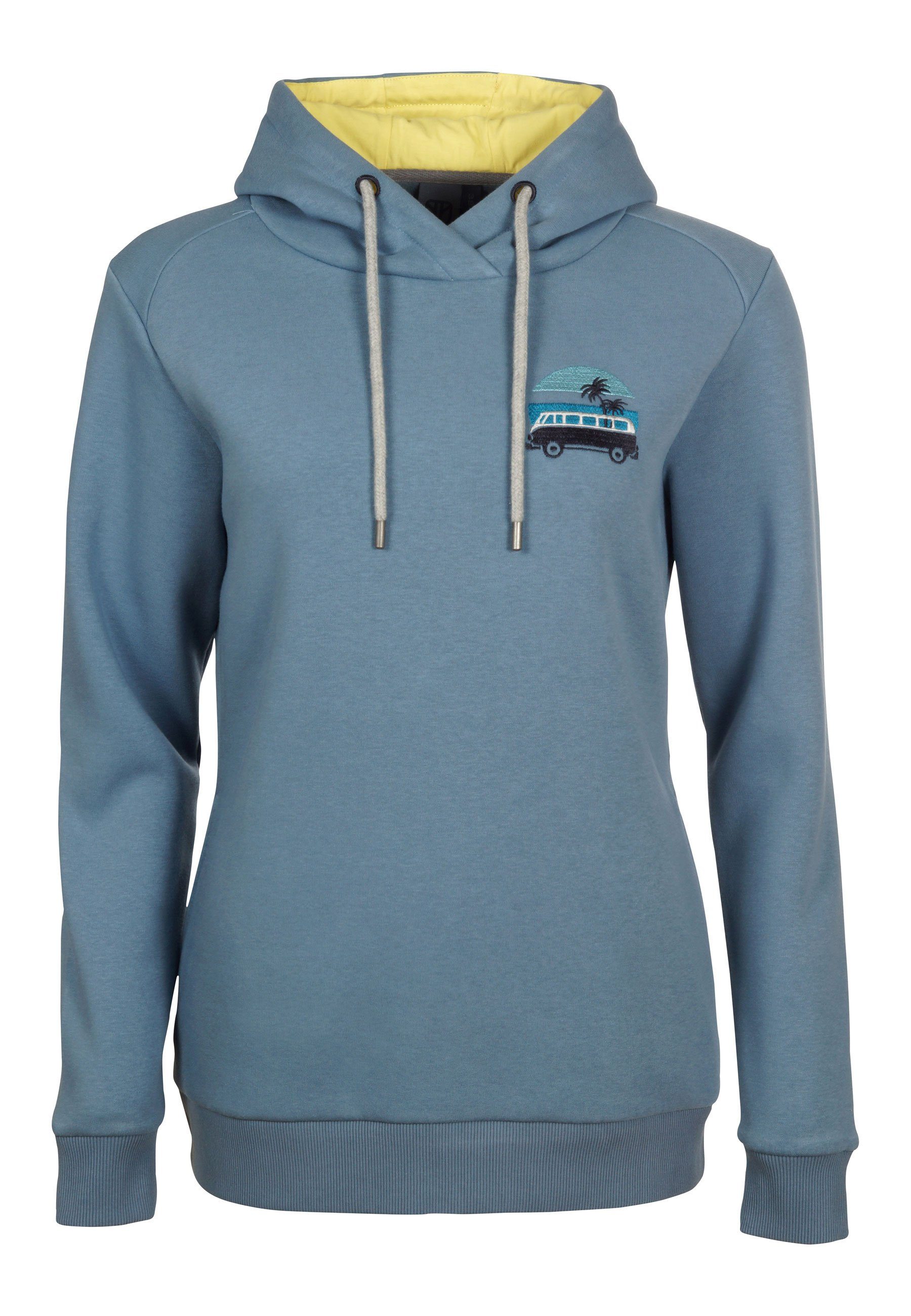 Elkline Hoodie Get Going kleine VW T1 Bulli Brust Stickerei ashblue