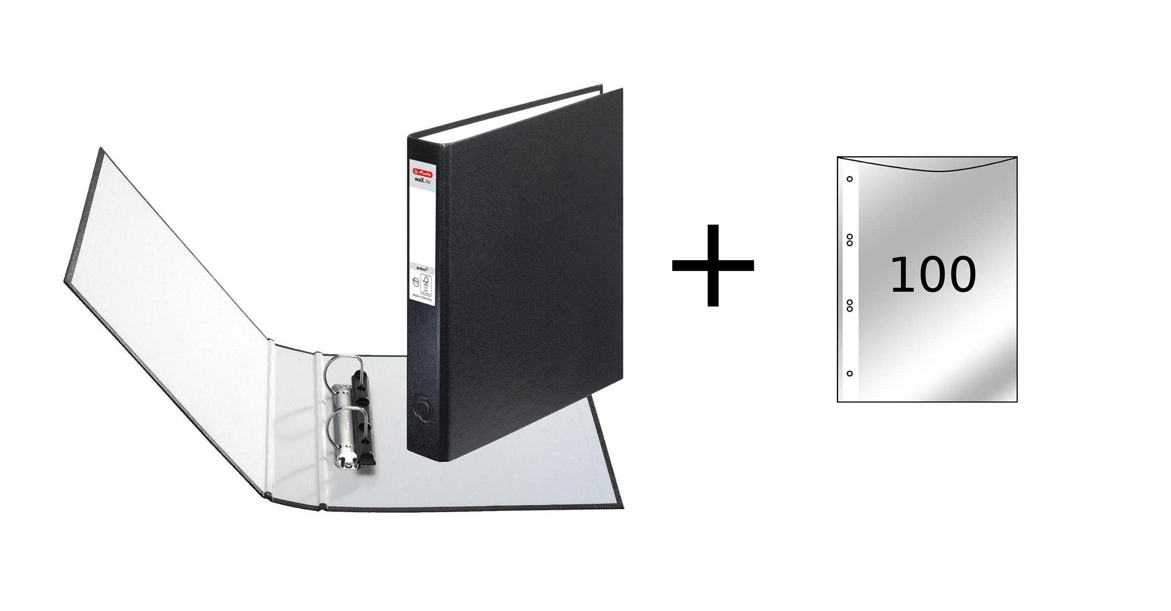 Herlitz Aktenordner Herlitz Ringbuch / DIN A5 mit 2-Ringe / incl 100 Prospekthüllen / Farb