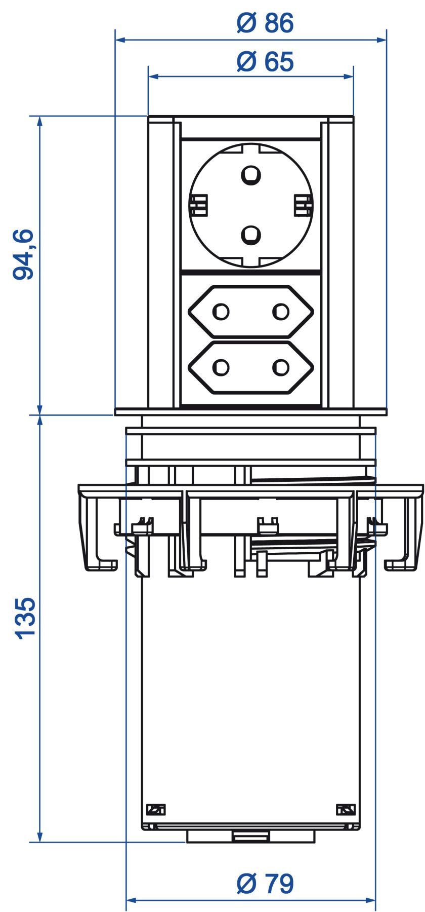 Bachmann Küchensteckdose Elevator, Einbausteckdose Arbeitsplatte, versenkbar Einbau-Tischsteckdose