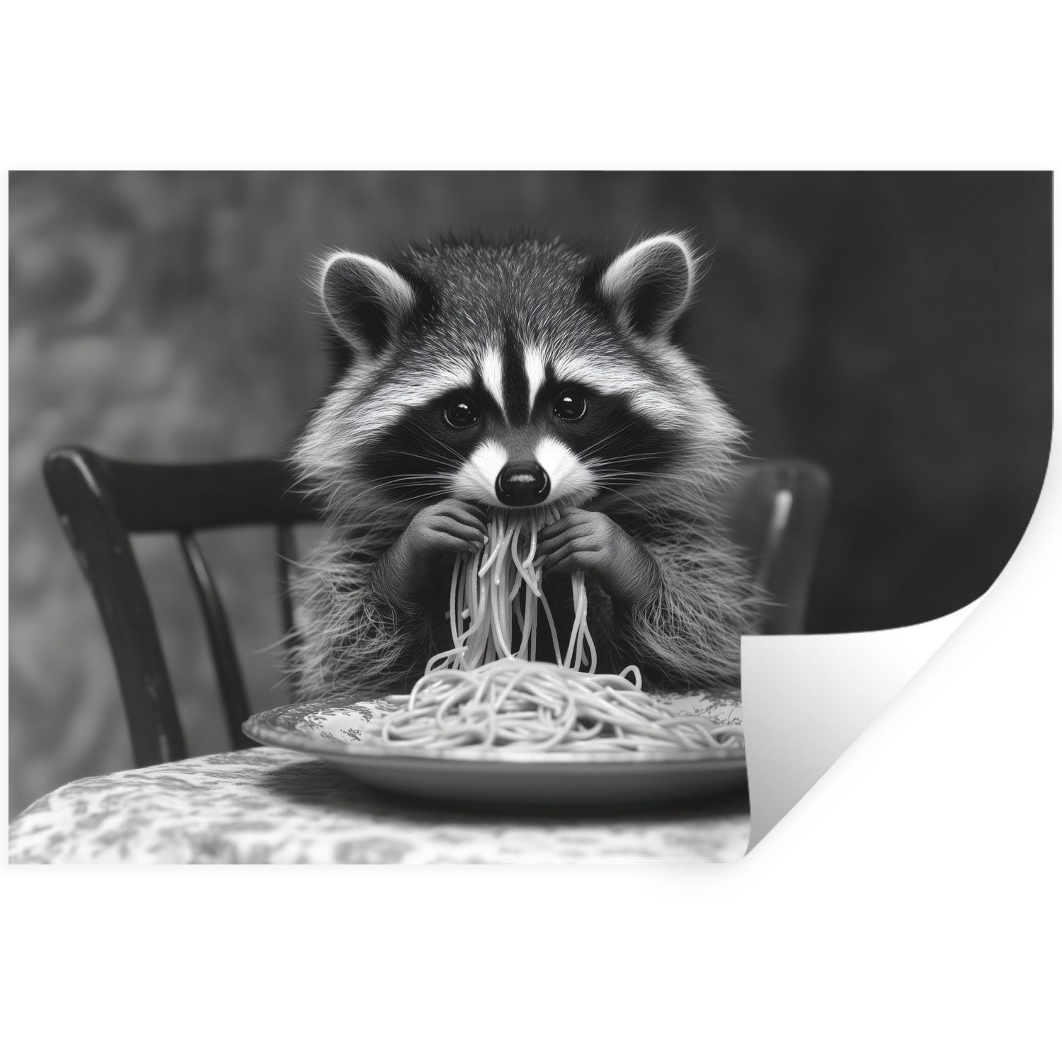 MuchoWow Wandsticker Waschbär - Niedlich - Pasta - Tischtuch - Schwarz - We günstig online kaufen