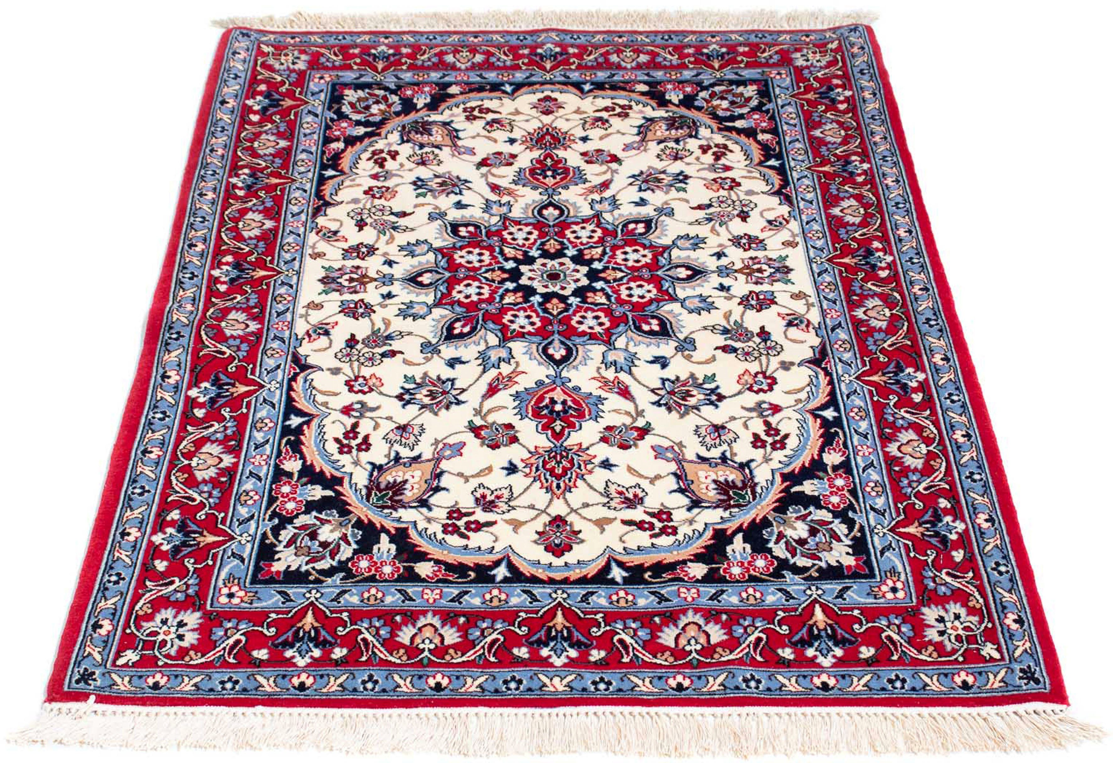 Orientteppich Perser - Isfahan - Premium - 118 x 82 cm - beige, morgenland, rechteckig, Höhe: 6 mm, Wohnzimmer, Handgeknüpft, Einzelstück mit Zertifikat