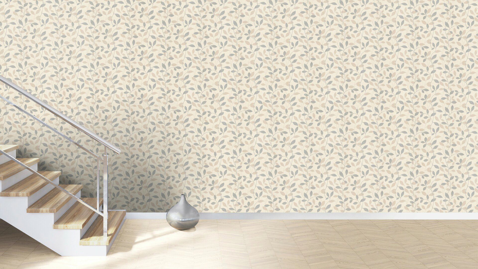 Wand, grau/beige Rasch strukturiert, lichtbeständig, Andy hochwaschbeständig (1 St), floral, Vliestapete gut