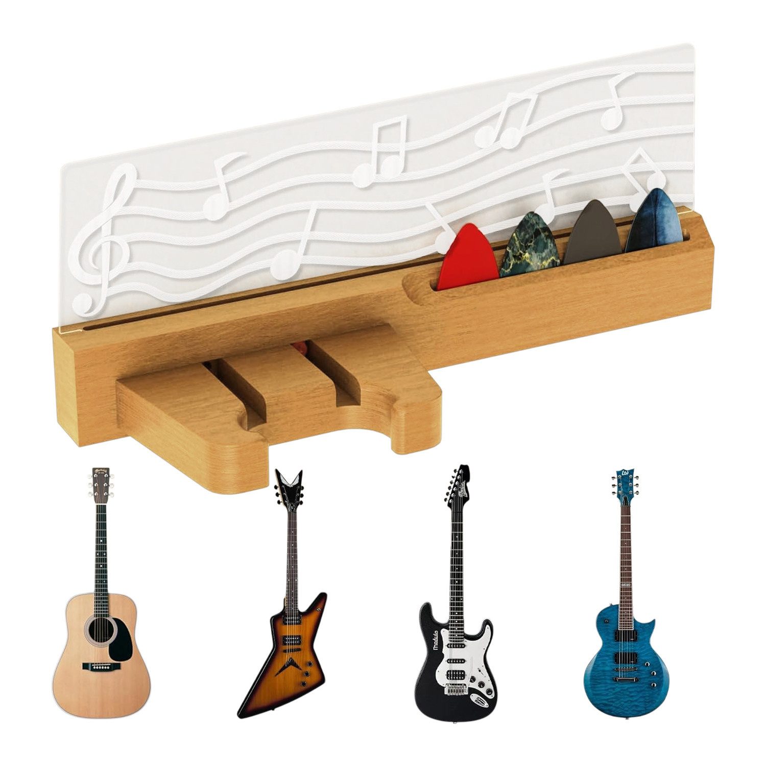 Gitarrenständer Gitarren Wandhalterung mit Plektrumhalter und LED Beleuchtung