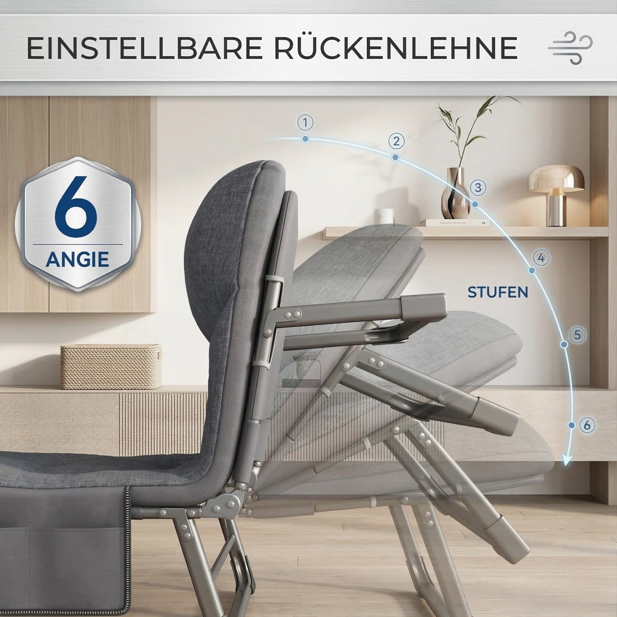 Norvéa Home Relaxliege Klappbare Gartenliege Relaxliege 191x68 cm mit Kissen 200 kg, 6-fach verstellbar, faltbar, bis 200 kg, mit Kissen