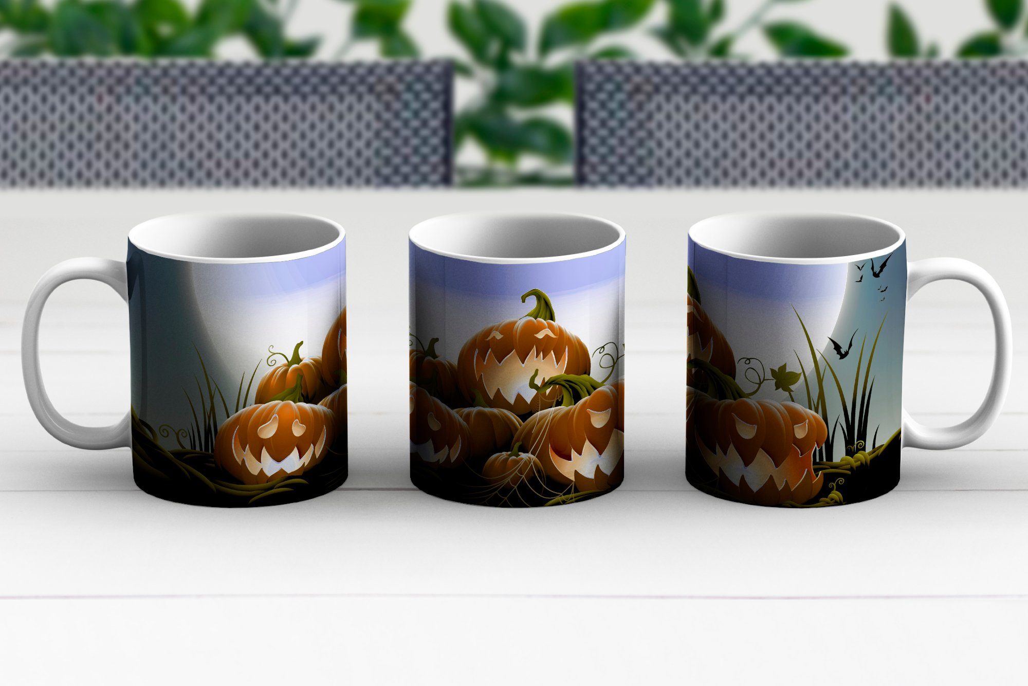 Illustration von Becher, Eine Geschenk MuchoWow Keramik, Tasse lachenden Kürbissen zu Halloween, Teetasse, Kaffeetassen, Teetasse,