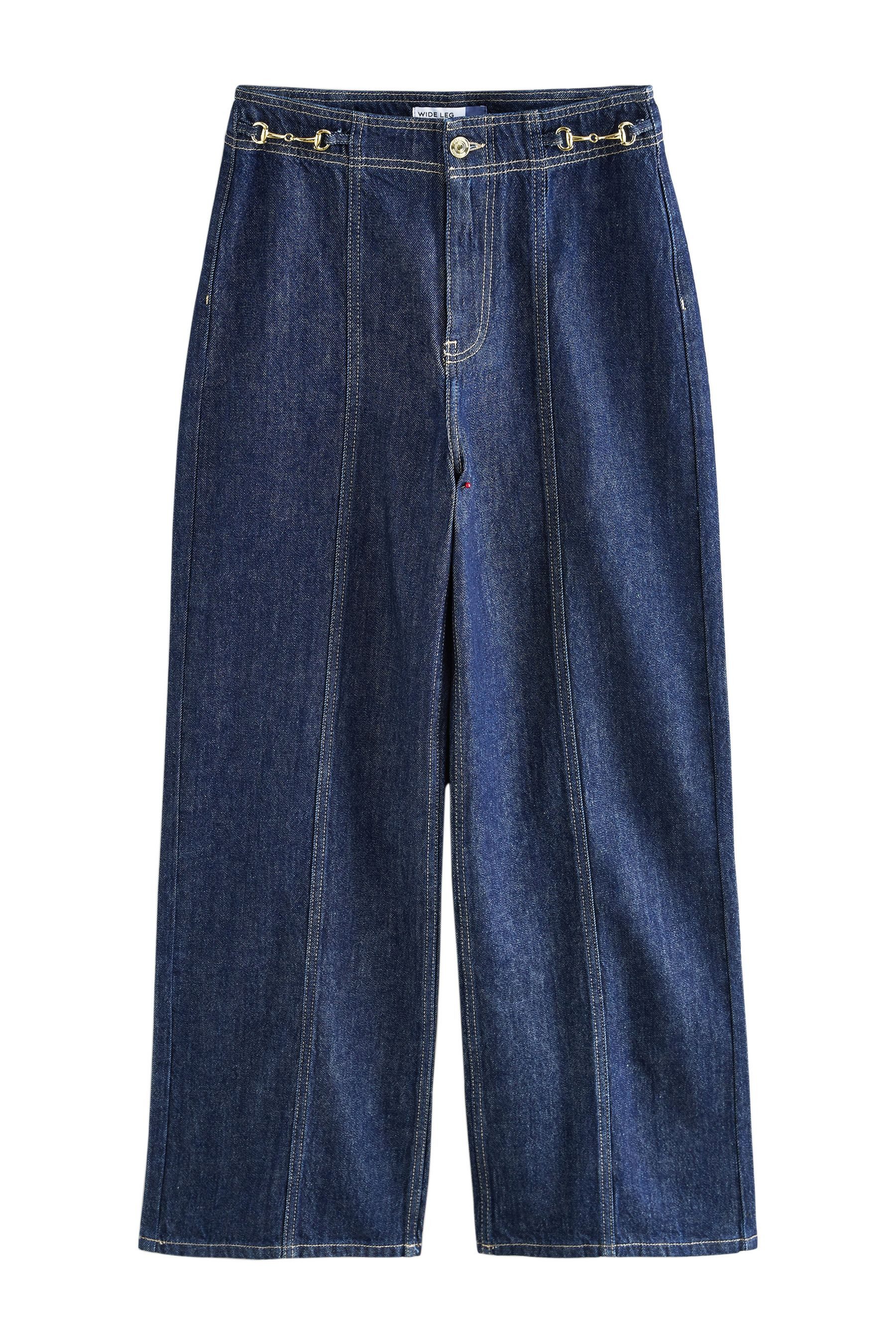 Weite Jeans Hochbundjeans mit weitem Bein und Zaumzeugdetail