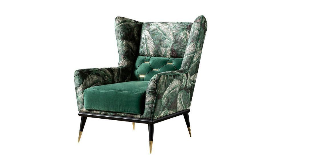 JVmoebel Sessel Grüner Sessel Einsitzer Wohnzimmer Luxus Textilsitzer Polstermöbel (1-St., Sessel), Made in Europa