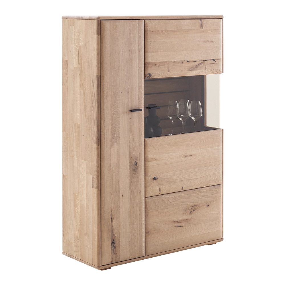 Lomadox Highboard GALWAY-05, Vitrinenschrank, Eiche massiv geölt, aufgebaut